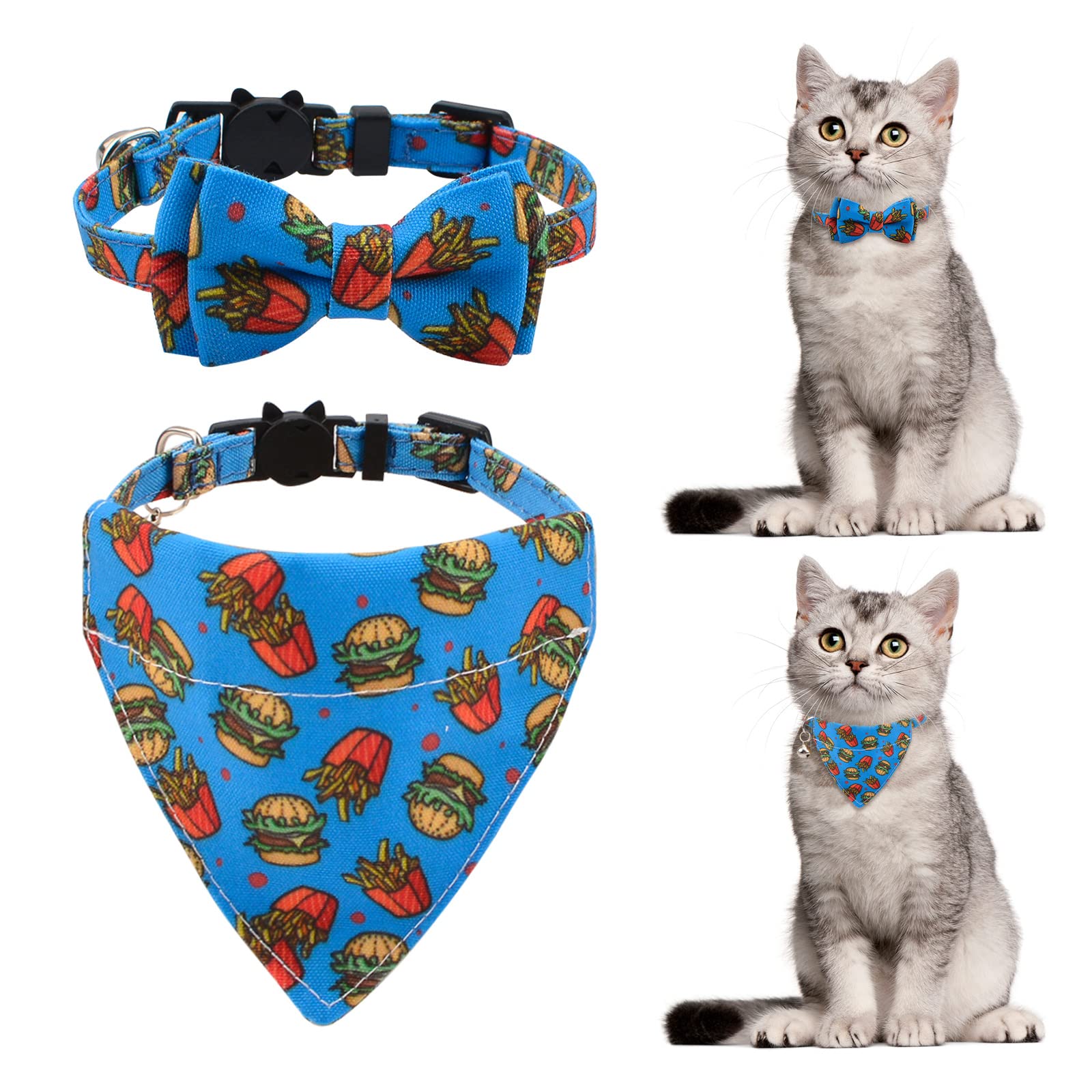 Hacraho Bow Tie Cat Collar Bandana, 2 Pieces Adjustable Breakaway Cat Collar With Bowtie And Bell Detachable Bow Tie Bandana For