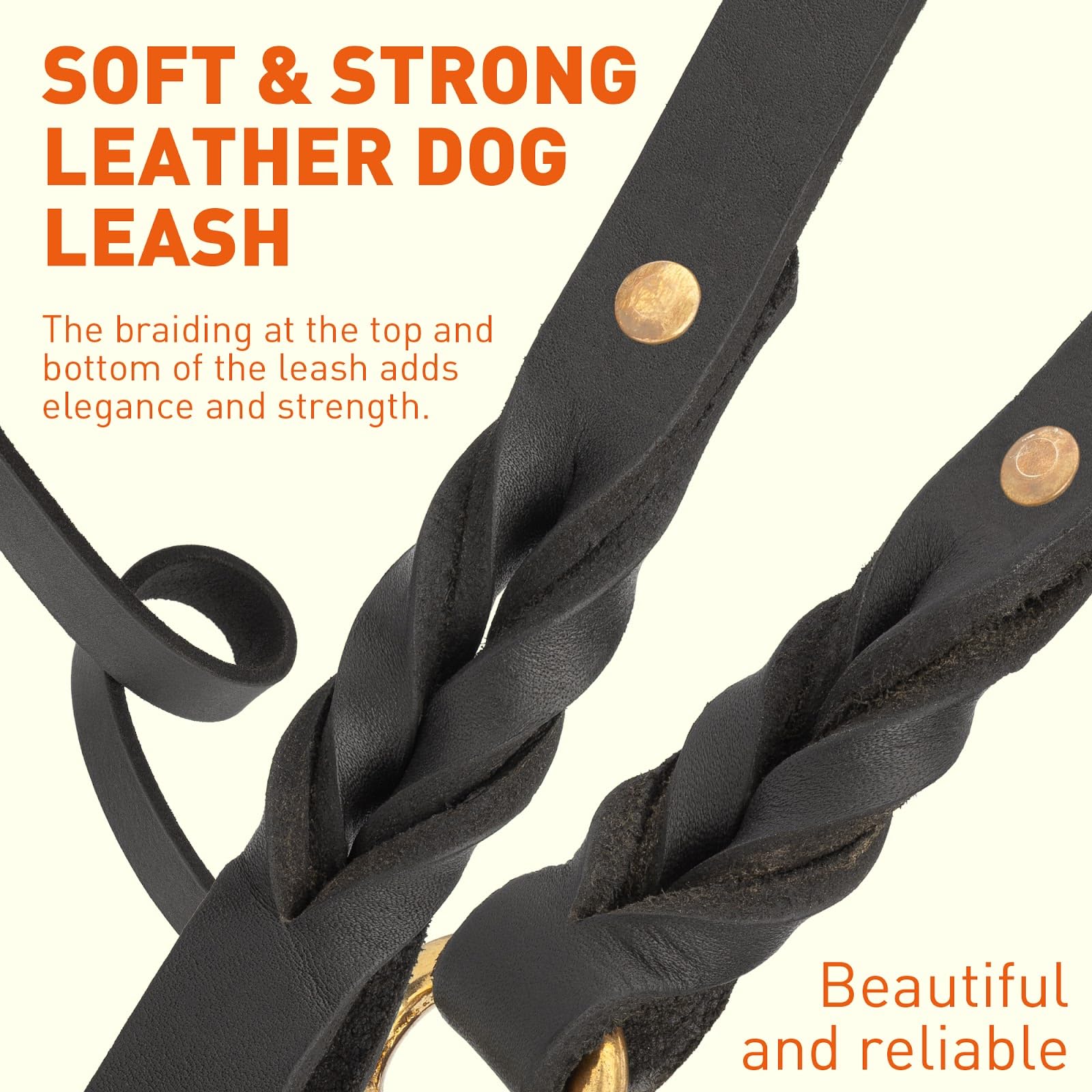 Viper Leather Dog Leash 4Ft, Dog Training Leash With Brass Hardware, Leather Leash For Dogs Large Medium Small Breeds (W 3/4 -