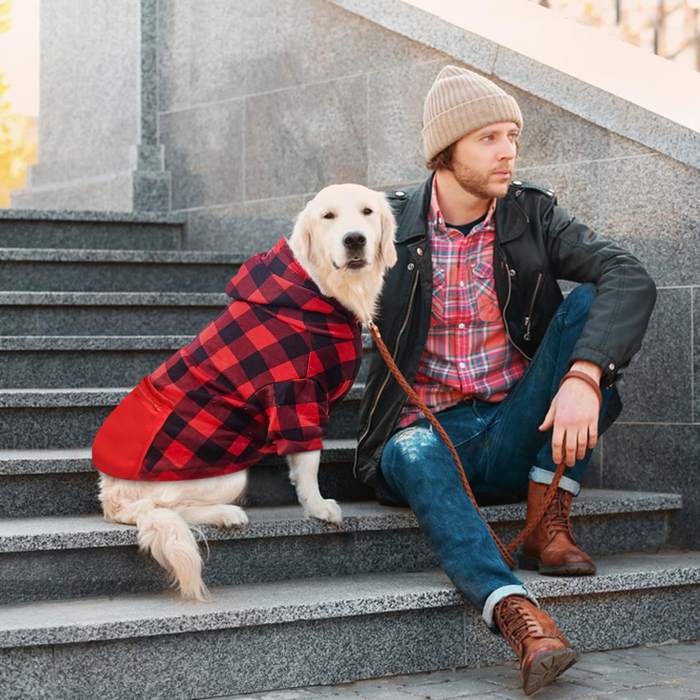 Mrcopetal Plaid Dog Sweatshirt & Puppy Sweater - Soft Brushed Fleece Hoodie With Zipper Pocket For Winter - Small To 2Xl