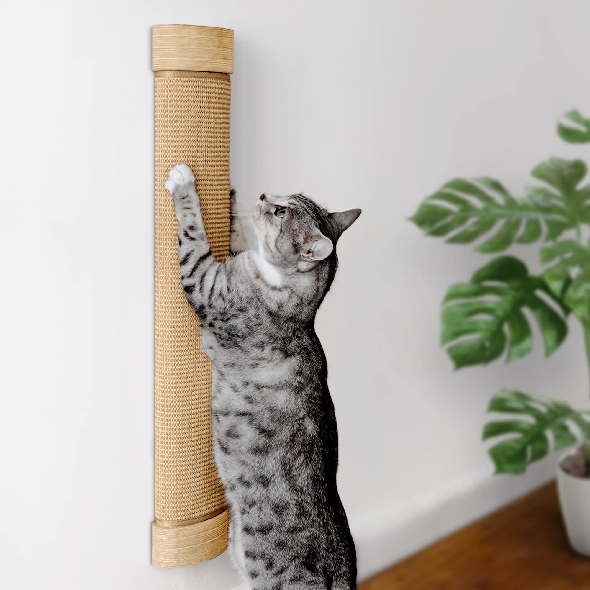 7 Ruby Road Wall Mounted Cat Scratching Post - Wall Mount Wooden Sisal Cat Scratcher & Vertical Scratch Pad (Replaceable) - Mode