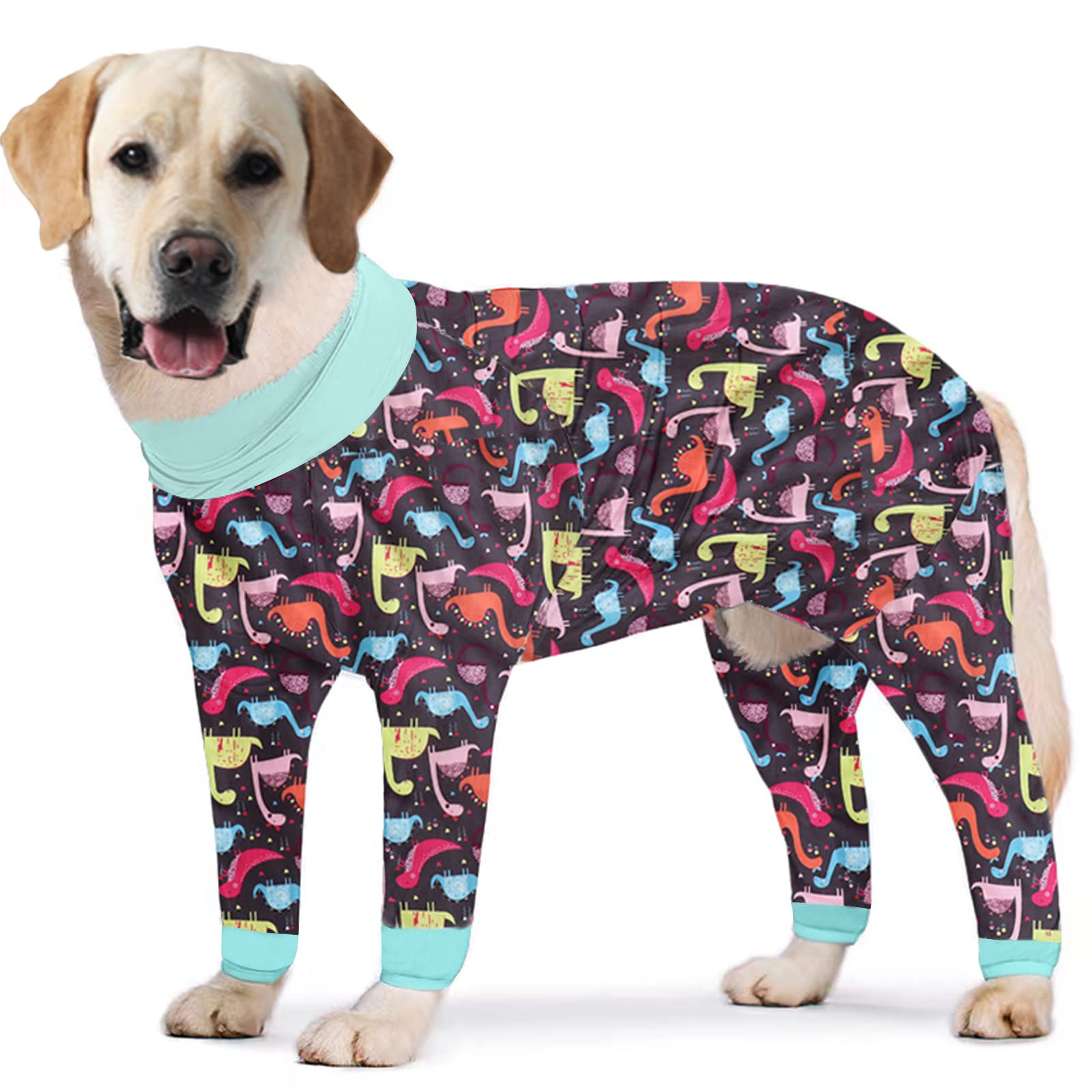 Pripre Dinosaur Printed Long Sleeve Recovery Shirts Soft Pajamas Onesie Jumpsuit Prevent Licking Shedding Suit For Large Dogs (D