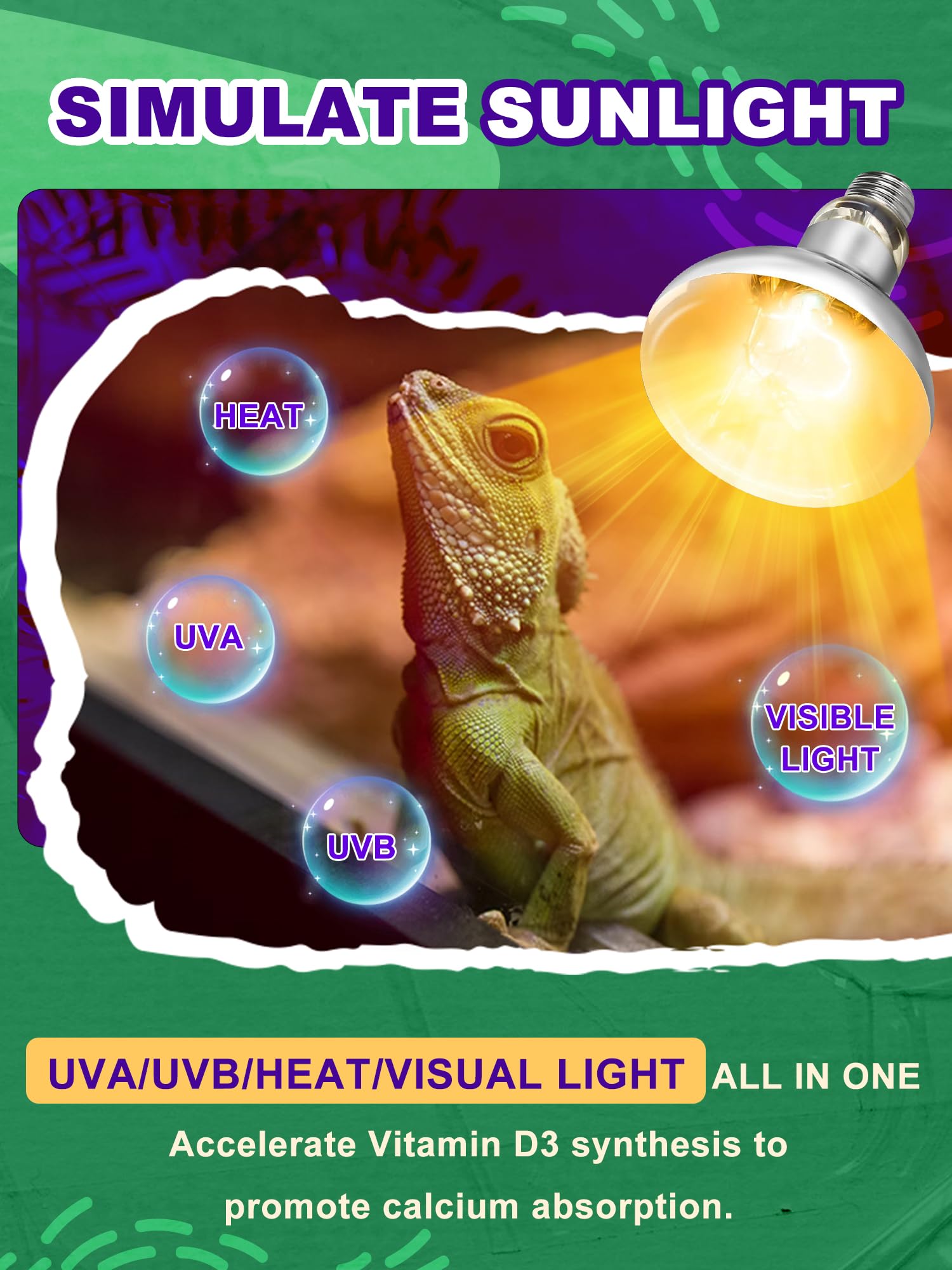 Heat Lamp Bulb, 100 Watt Pack Of 2 Full Spectrum Uva Uvb Reptile Heat Bulb, Basking Spot Light, Simulate Natural Sun Light For R