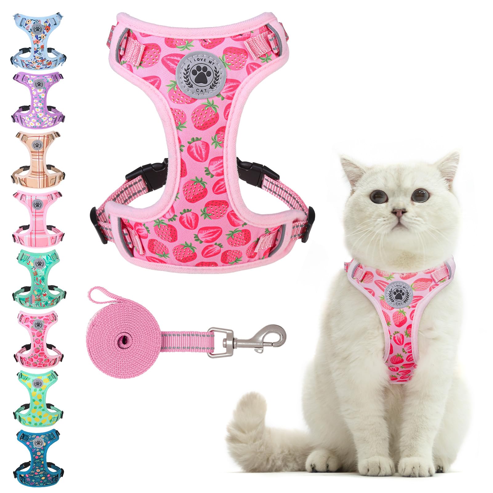 BEAUTYZOO Cat Harness and Leash Set for Walking Escape Proof, Neck Release Adjustable Harness for Kitten Puppy Small Medium Larg