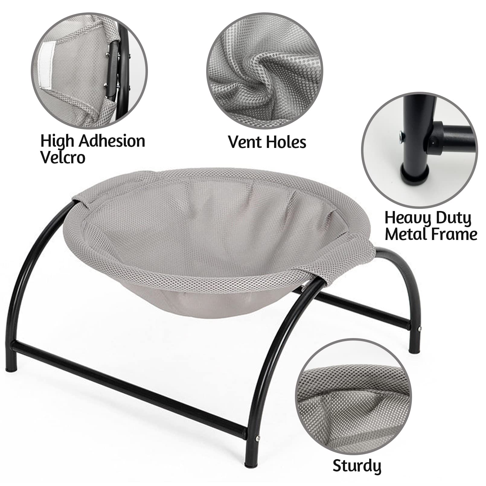 Fhiny Cat Hammock Bed, Removable & Washable Elevated Pet Hanging Nest Free-Standing Breathable Cooling Cot Sofa With Heavy Duty Iron Frames For Indoor Cats Kitten Puppy Sleeping