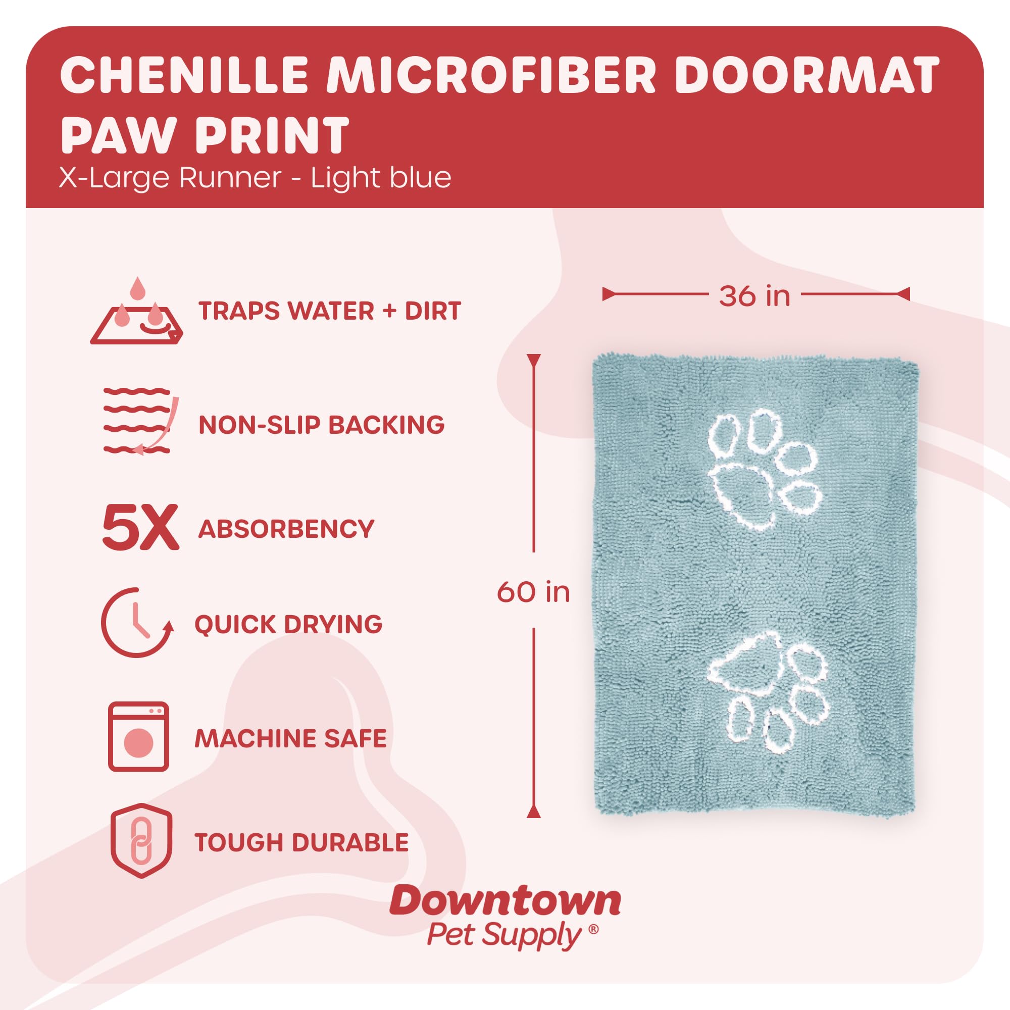 My Doggy Place Microfiber Dog Mat for Muddy Paws, 60 x 36 Oatmeal - Non-Slip, Absorbent and Quick-Drying Dog Paw Cleaning Mat, W
