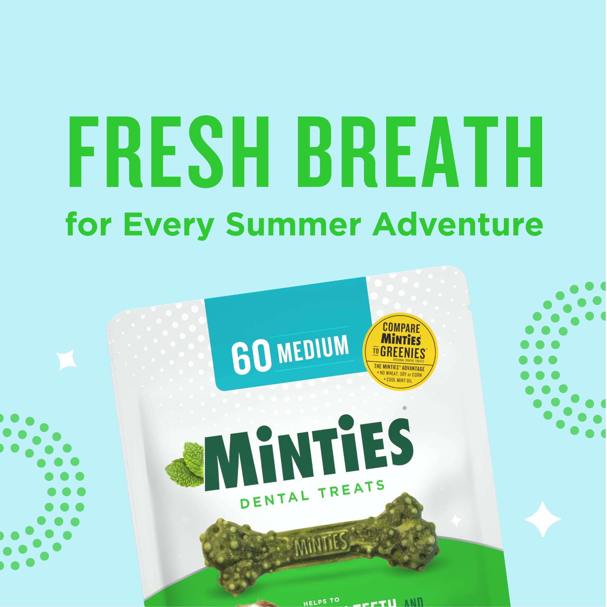 Minties Dental Chews for Dogs, 20 Count, Vet-Recommended Mint-Flavored Treats for Medium Dogs 25-50 lbs, Dental Bones Clean Teet