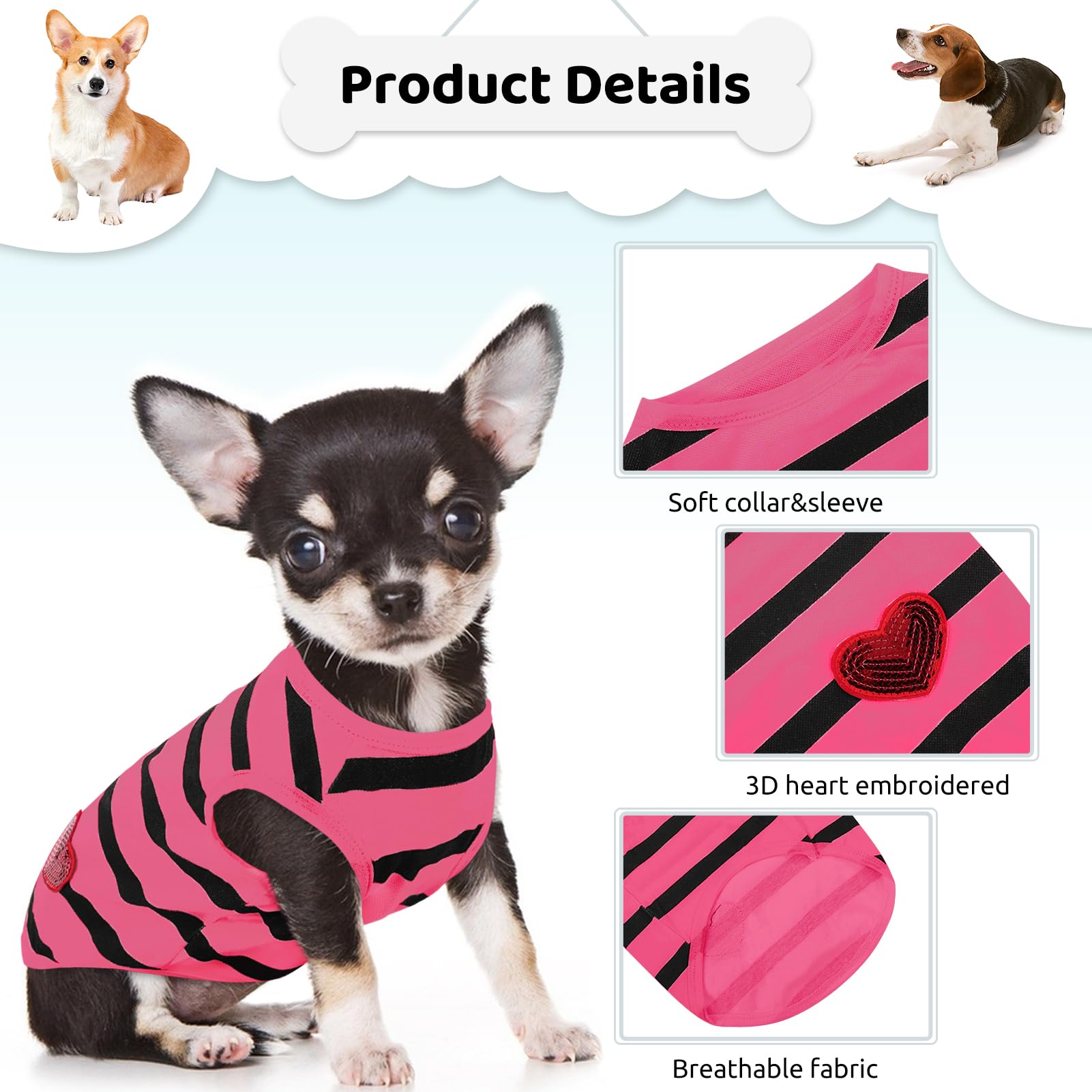 Preferhouse Dog Shirts For Large Dogs Cats, Dog Striped T-Shirts Dog Vest Pet Apparel Tee Shirts Spring Summer Suitable For Smal