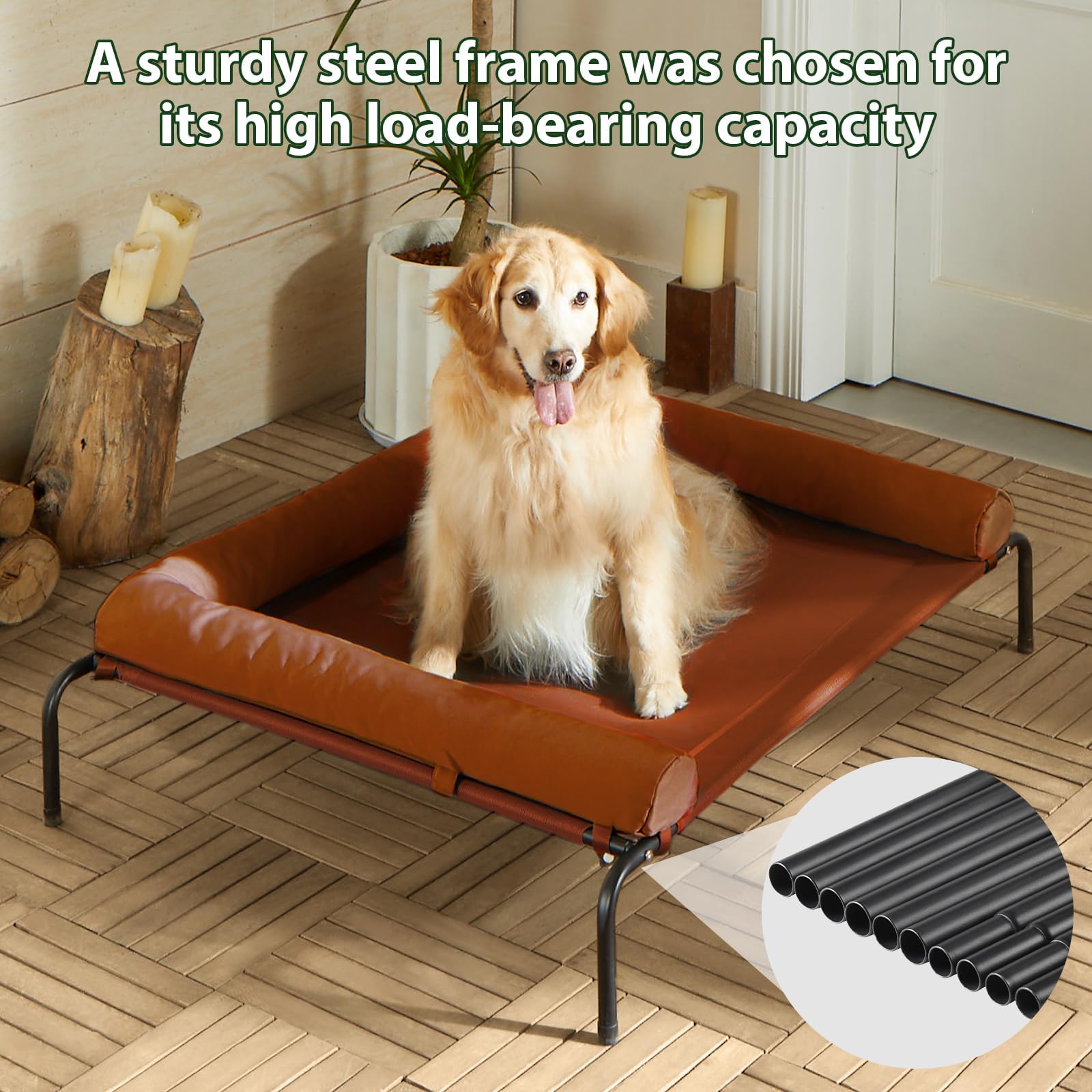 Rrpethome Large Elevated Cooling Dog Bed,Raised Cots Beds,Outdoor Dog Bed,Chew Proof Portable Cooling Pet Cot Skid-Resistant Fee