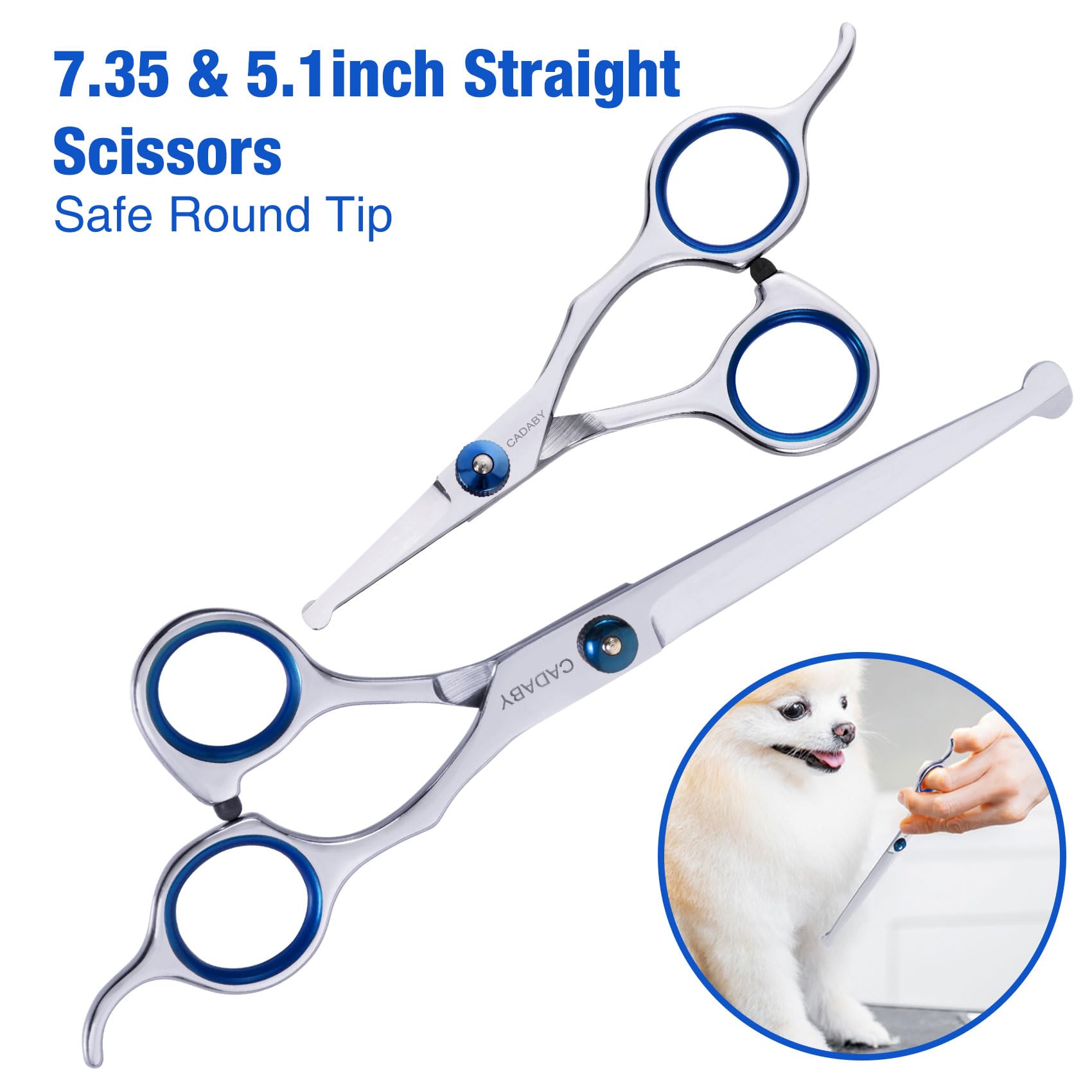 Cadaby Dog Grooming Scissors Kit With Safety Round Tips,6 In 1 Professional Dog Scissors For Grooming, 4Cr Stainless Steel Pet G