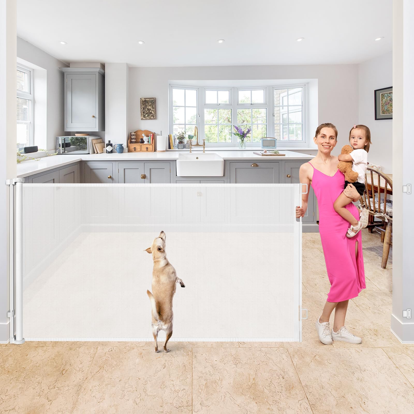 42inch Tall X 95inch Wide Extra Tall Baby Gate Extra Long Baby Gates for Large Openings Tall Retractable Baby Gate Retractable Dog Gat