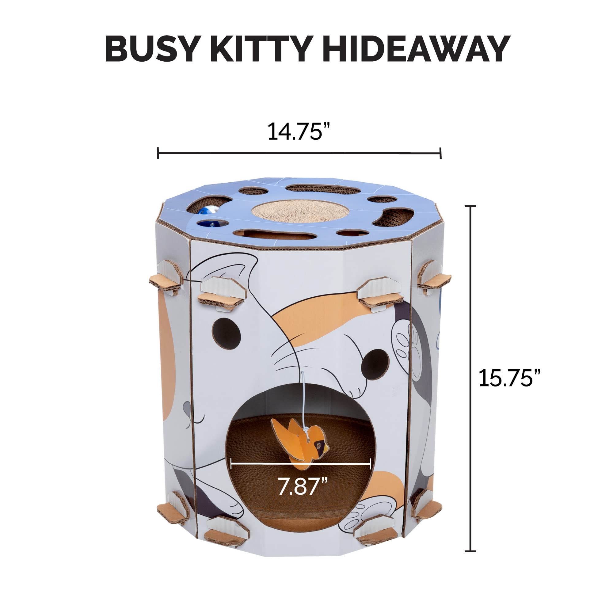 Furhaven Cardboard Hideout W/ Catnip For Indoor Cats, Ft. Scratching Pad, Ball Track, & Toys - Kitty Hideaway Corrugated Cat Scr