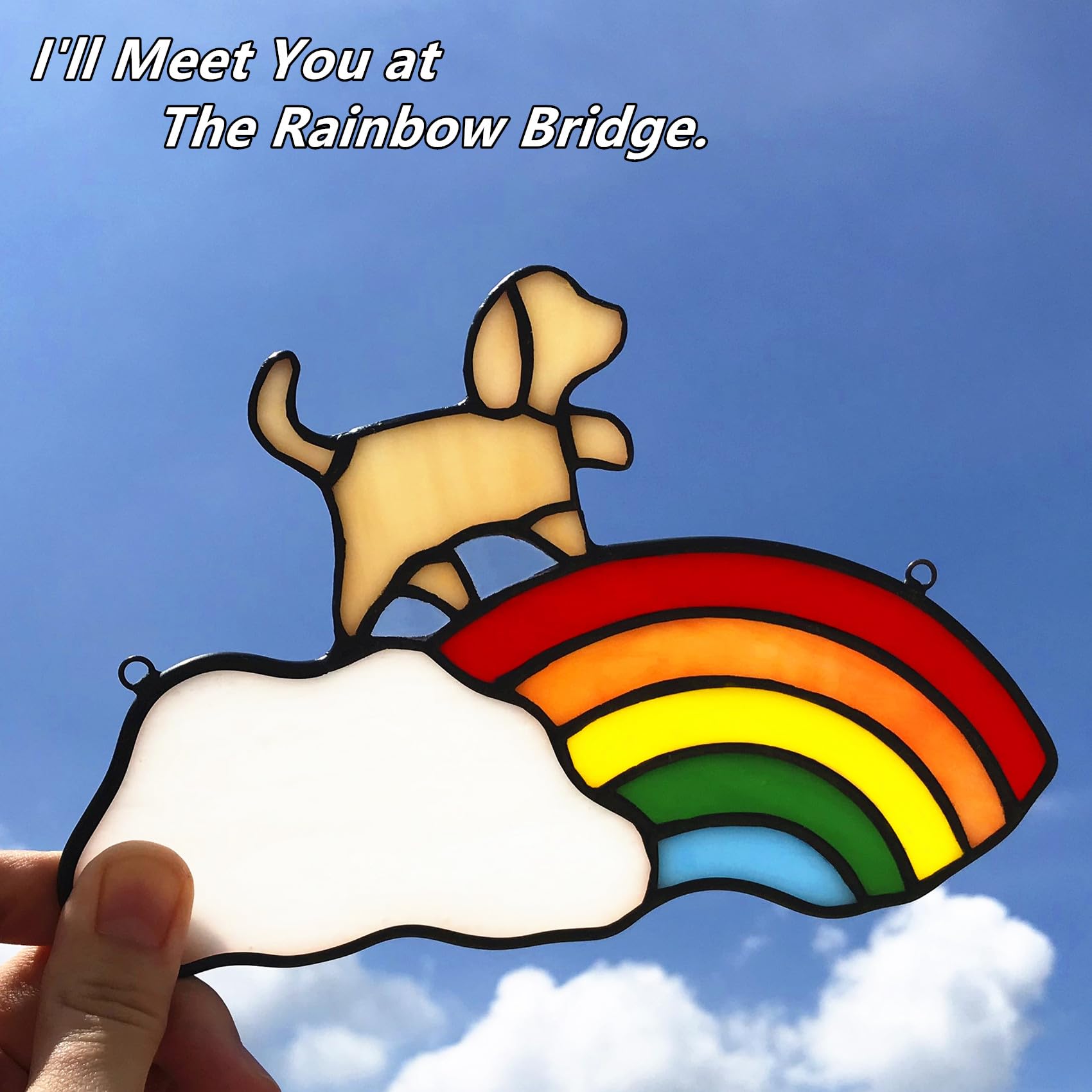 Lcensp Stained Glass Rainbow Bridge Pet Memorial Gifts For Dogs,Yellow Dog Memorial Gifts For Loss Of Dog,Suncather For Window H