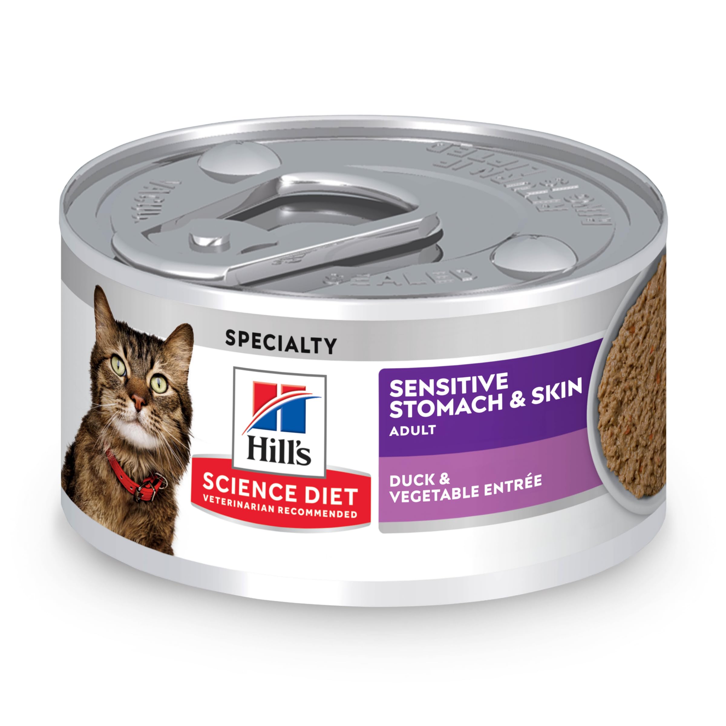 Hills Science Diet Sensitive Stomach & Skin, Adult 1-6, Stomach & Skin Sensitivity Support, Wet Cat Food, Duck & Vegetables Min