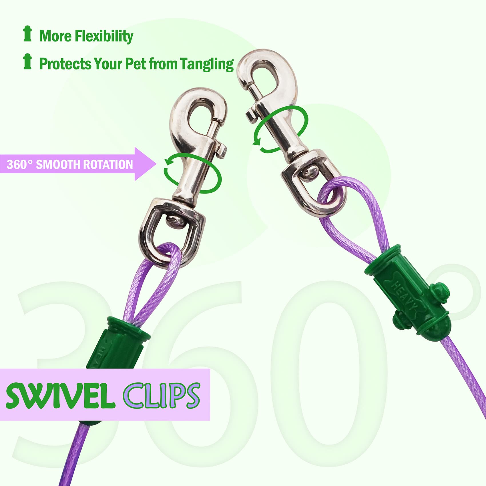Petest Reflective Tie Out Cable with Crimp Cover for Heavy Dogs Up to 125 Pounds, 40 Feet