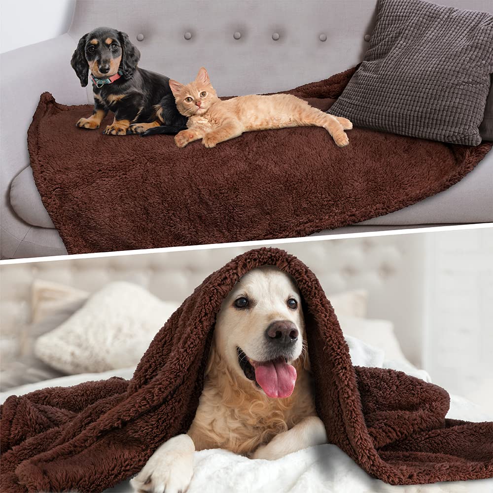 Petami Fluffy Waterproof Dog Blanket For Small Medium Dogs, Soft Warm Pet Sherpa Throw Pee Proof Couch Cover, Reversible Cat Puppy Bed Blanket Sofa Protector, Plush Washable Pad (Brown, 24X32)