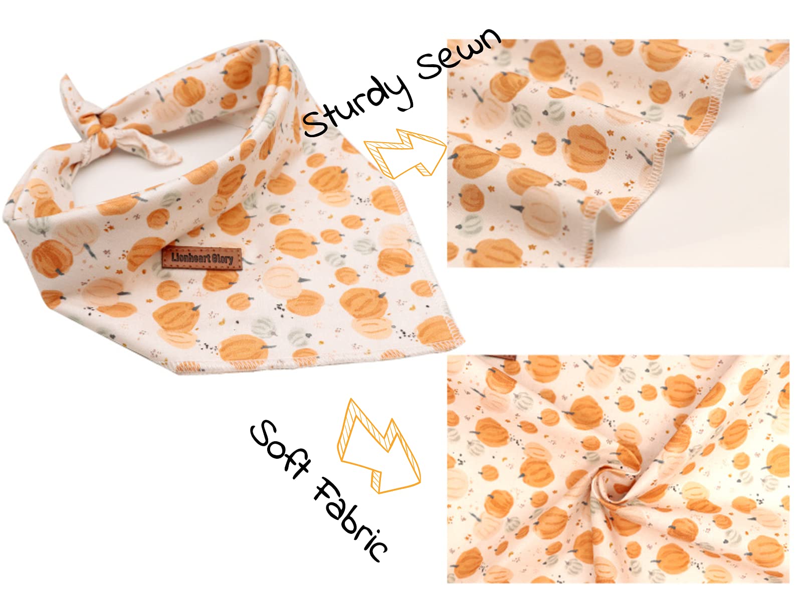 Lionheart Glory Dog Bandana 1 Pack Washable Soft Cotton Halloween Pumpkin Bibs Scarf, Adjustable Kerchief Square Dog Bandanas For Small Dogs