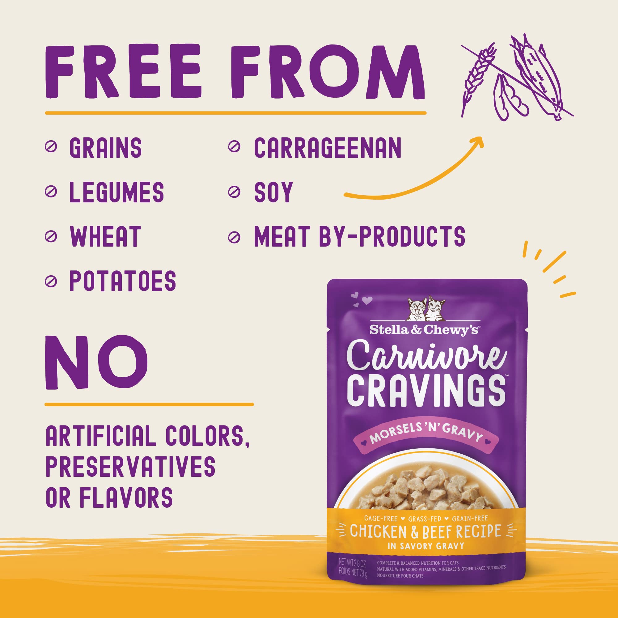 Stella & Chewys Carnivore Cravings Morsels & Gravy Chicken & Beef Recipe Wet Cat Food Pouches - (2.8 Ounce Pouch, Case of 24)