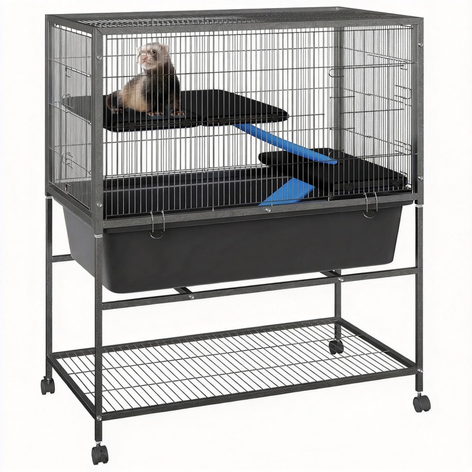 Garvee Ferret Cage, 40.4 h Large Ferret Nation Cage with 3 Removable Platforms, Deep Tray, Storage Shelf, Metal Small Animal Cag
