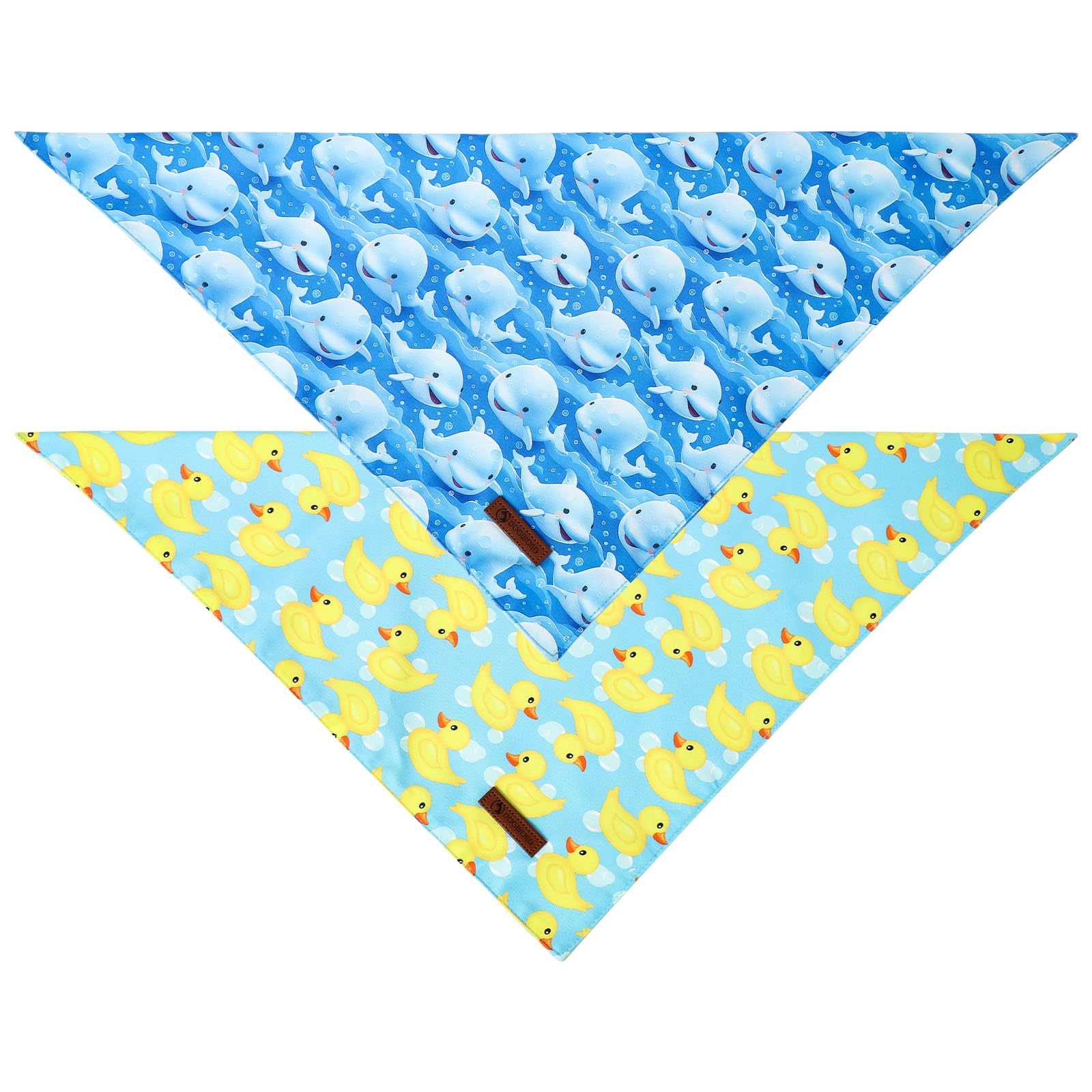 Dogwong Cute Dog Bandanas 2 Pack, Duck Whale Print Triangle Reversible Blue Summer Pet Scarf Durable Holiday Bandana For Small A