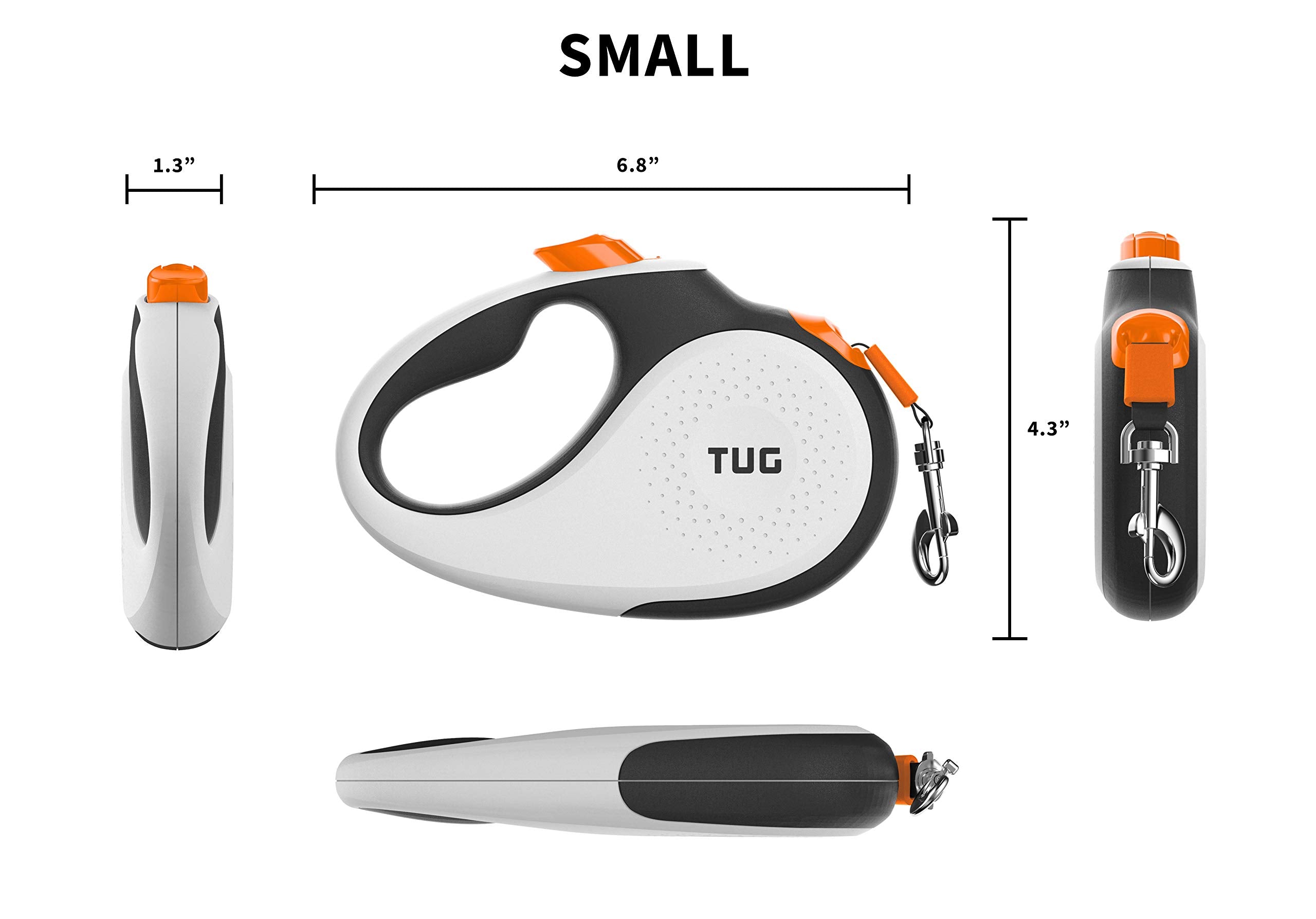 Tug 360 Tangle-Free Retractable Dog Leash With Waste Bag Dispenser (Small, White/Orange)