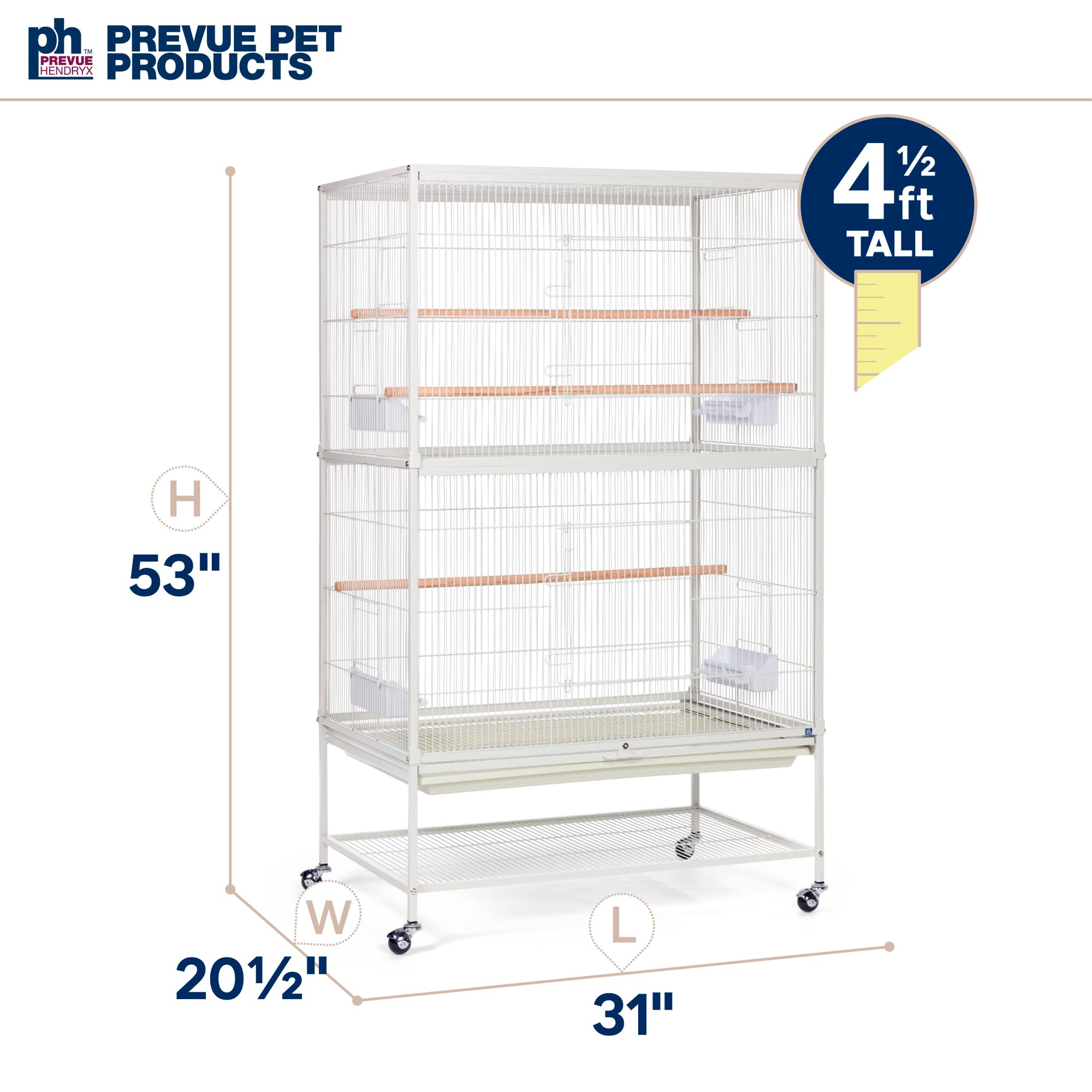 Prevue Pet Products Large Wrought Iron Flight Cage - 31"x20.5"x53", White, Non-Toxic Steel with Stand, Model F041