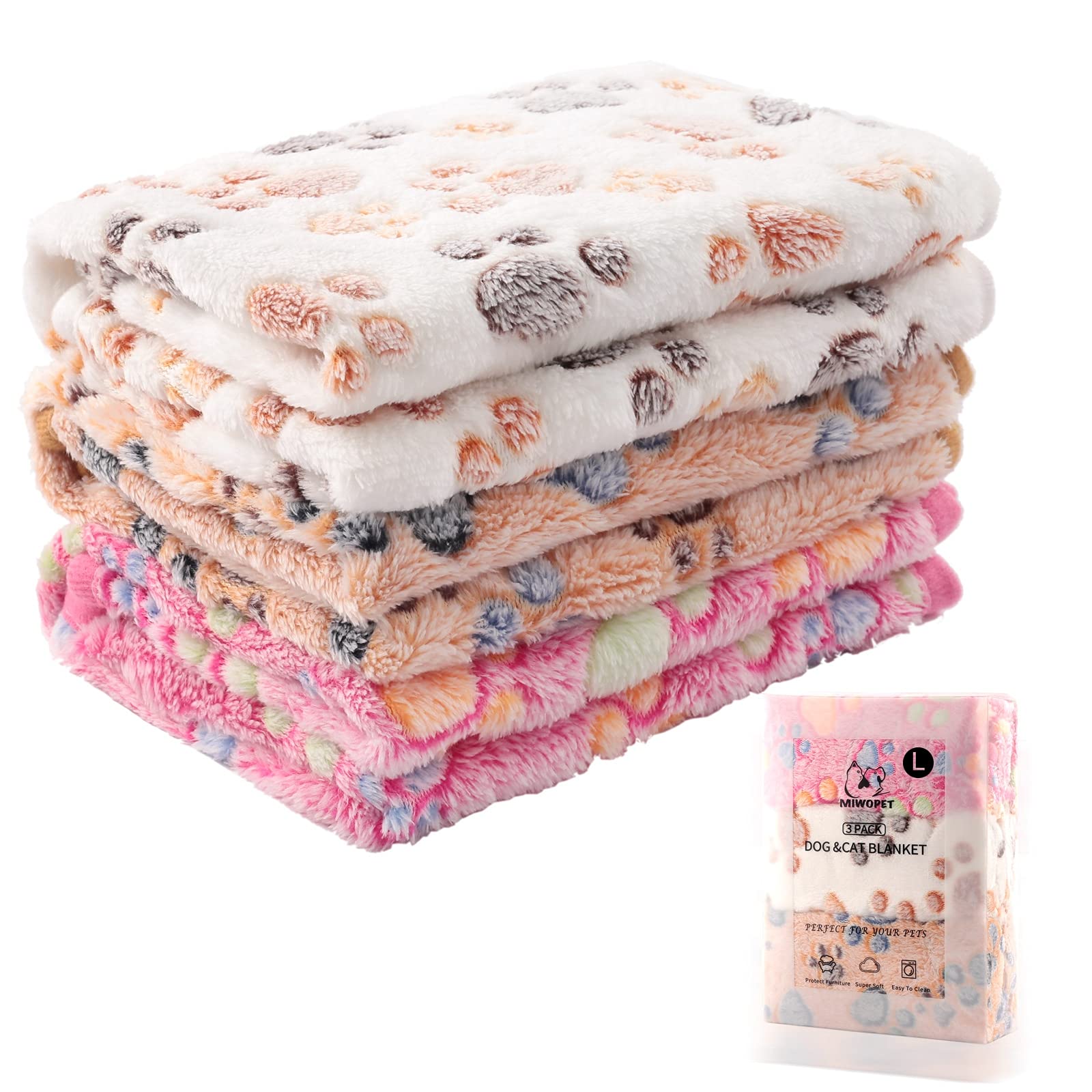 MIWOPET 3 Pack Cat and Dog Blanket Soft & Warm Fleece Flannel Sleep Mat, Great Pet Throw for Puppy, Cats, Small, Medium & Large 