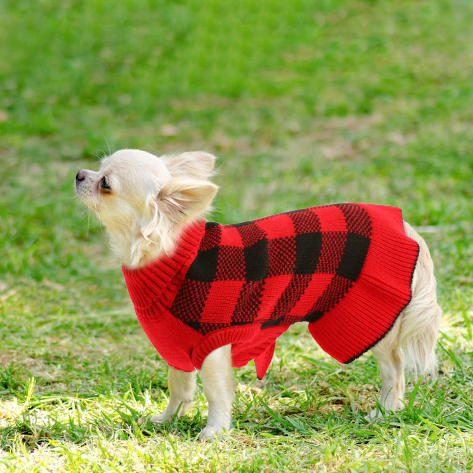 Lelepet Warm Winter Dog Sweater Dress - Xmas Turtleneck Pullover Knitwear Plaid Christmas Sweater For Small, Medium, Large Dogs
