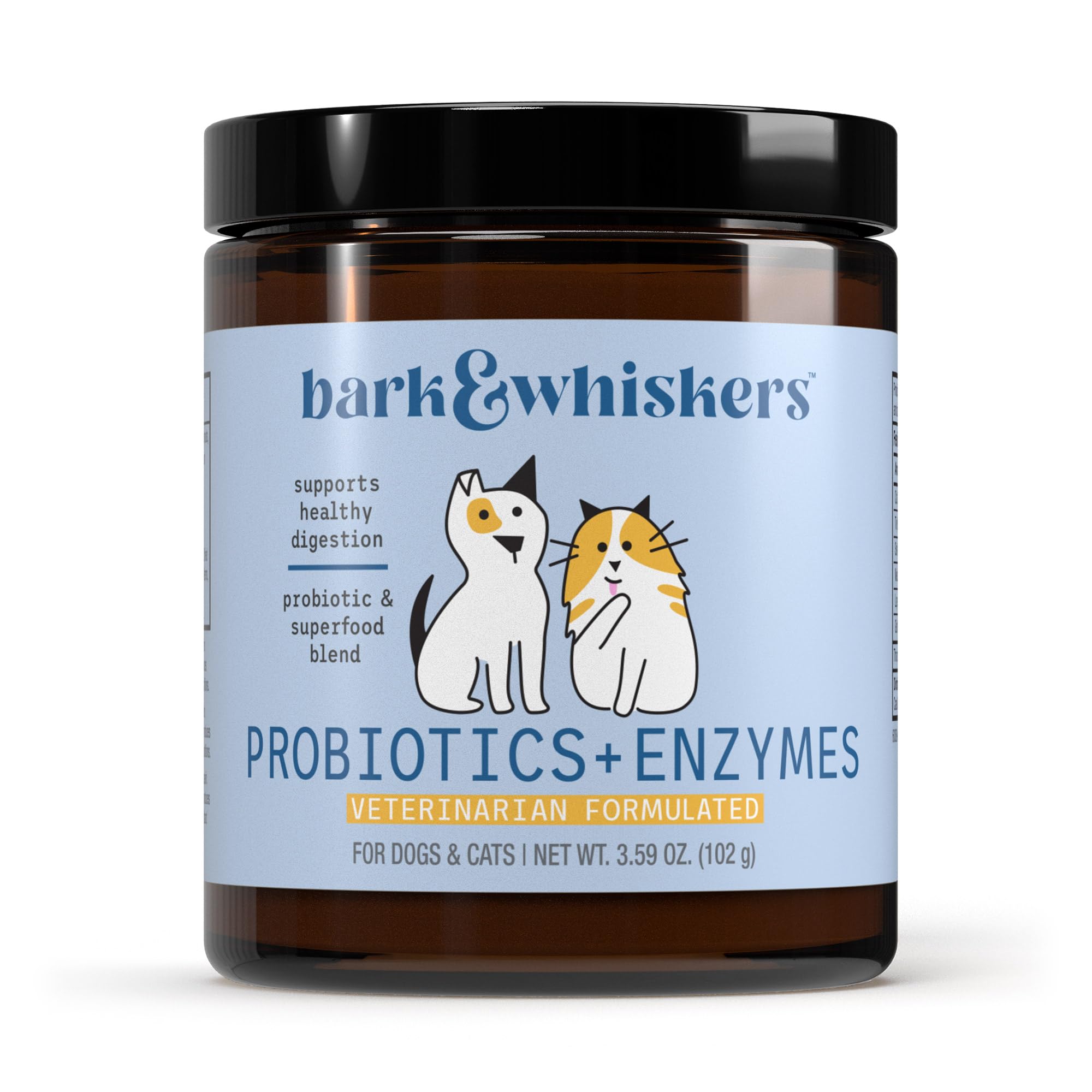 Bark & Whiskers Probiotics + Enzymes - Supports Digestive Health & Immune System - Probiotic Supplement for Cats & Dogs - 60 Sco