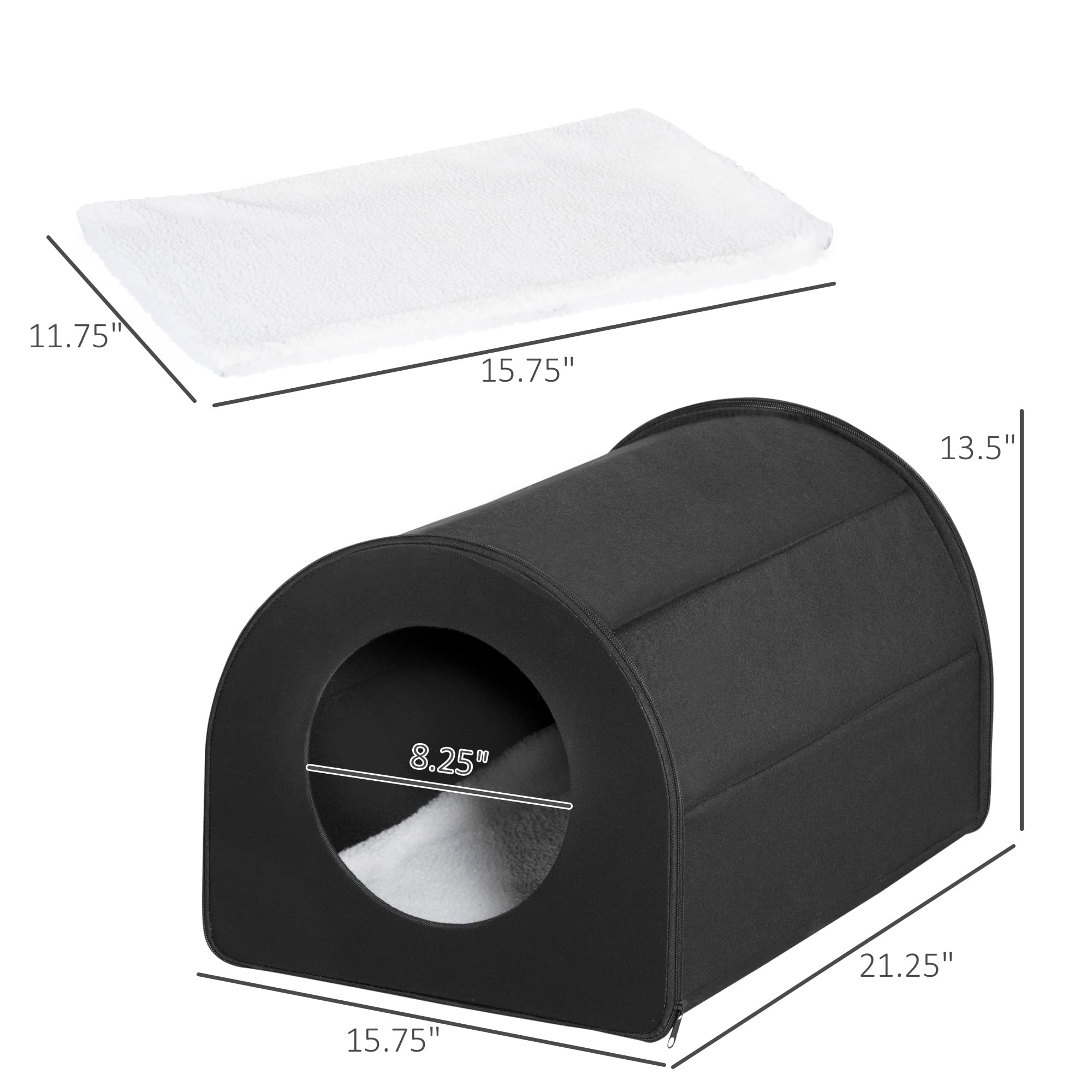 Pawhut Dome Heated Cat House Portable And Waterproof Pet Shelter For Kitty In Winter, Black