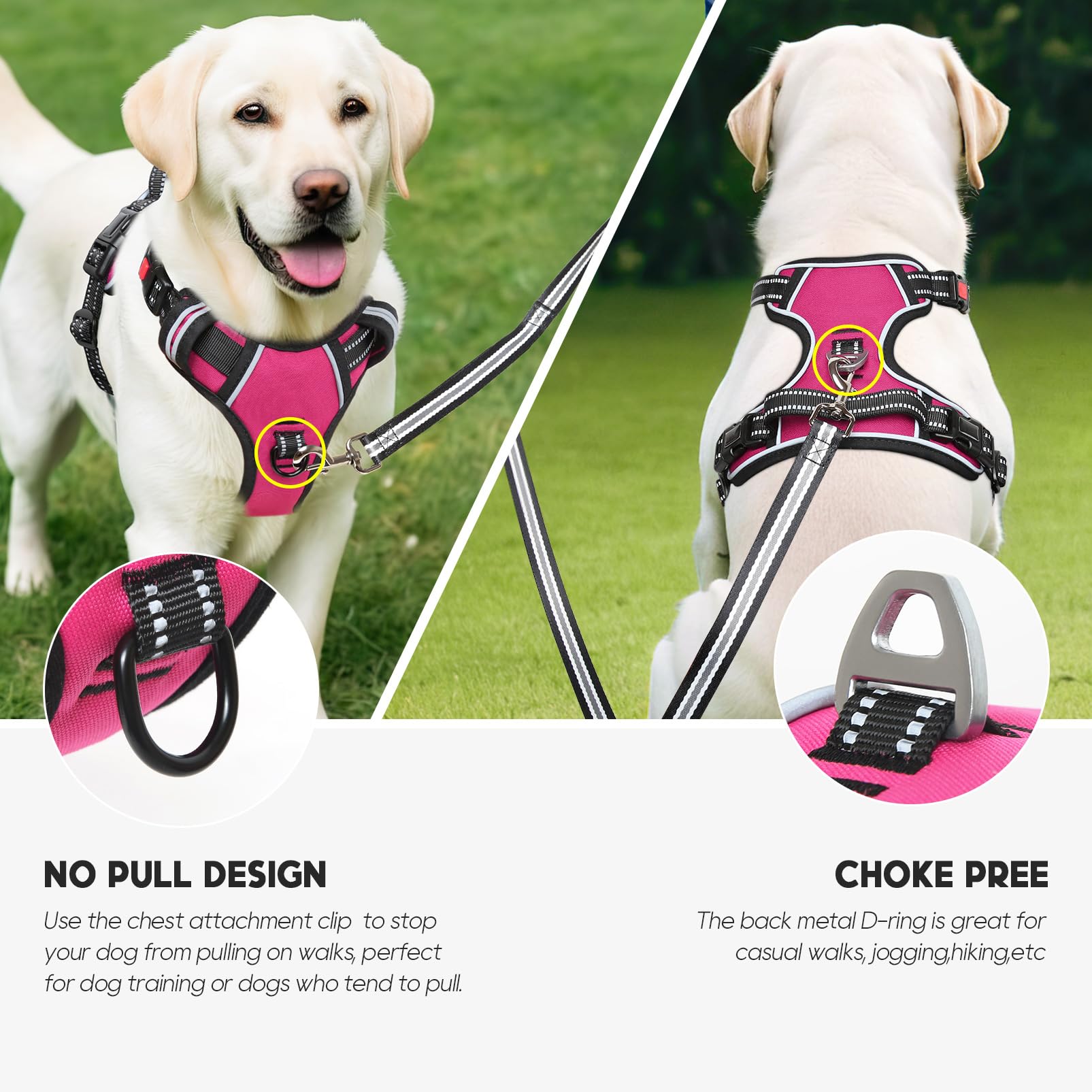 Timos No Pull Dog Harness, No Choke Front Lead Dog Reflective Harness, Adjustable Soft Padded Pet Vest With Easy Control Handle