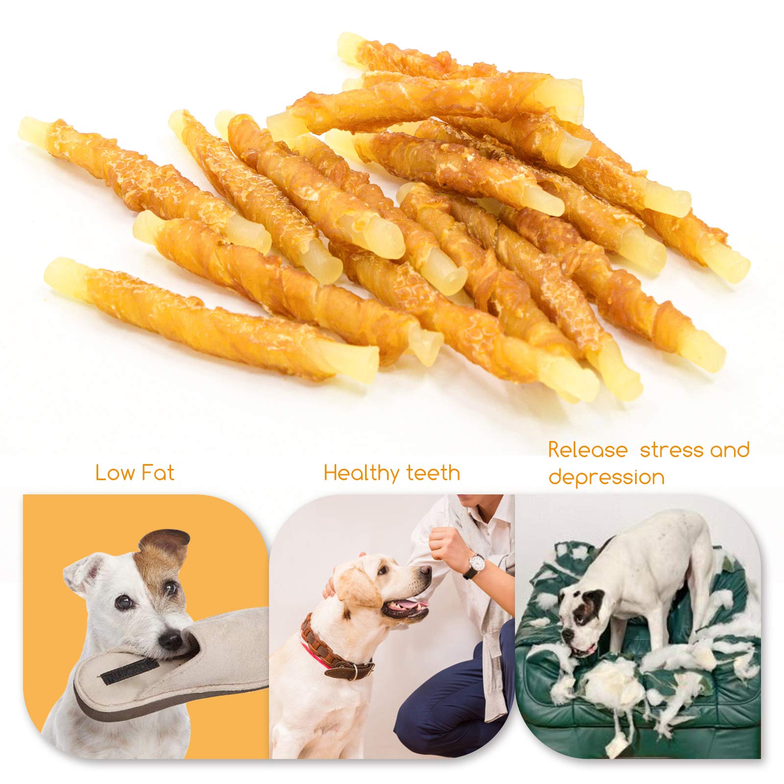 Jungle Calling Rawhide Free Treats for Dogs, Chicken Wrapped Cod Sticks Dog Treats, Soft Chewy Snacks for Training Rewards, 10.6