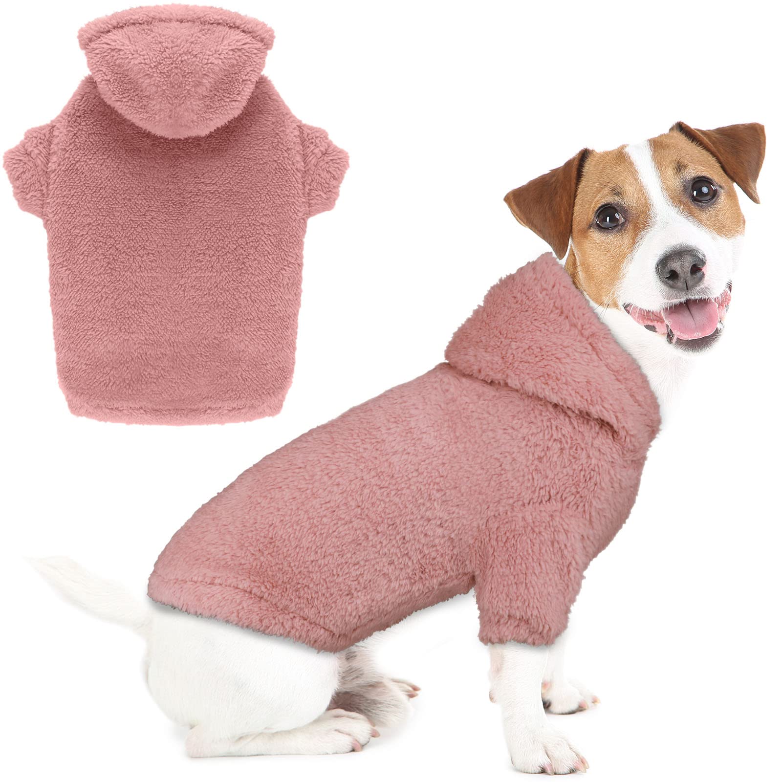 Fuzzy Dog Hoodie - Warm Soft Cozy Dog Coats - Medium Pink-M