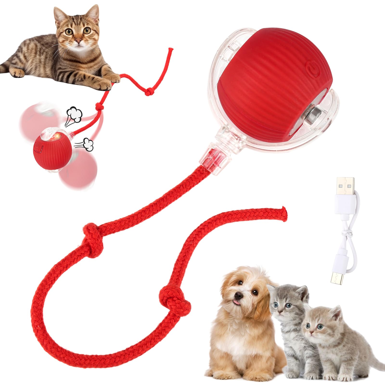Jwogngls Interactive Cat Toy, Interactive Play Ball For Cats, Usb Rechargeable, Cat Ball Electric With Tail, 360 Automatic Cat T