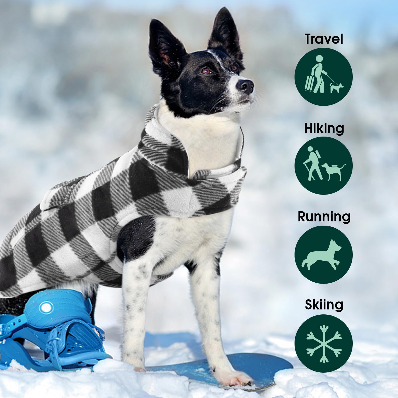 Kuoser Dog Winter Coat, Windproof Dog Fleece Jacket British Style Plaid Cold Weather Dog Vest Coats, Reversible Cozy Warm Dog Cl