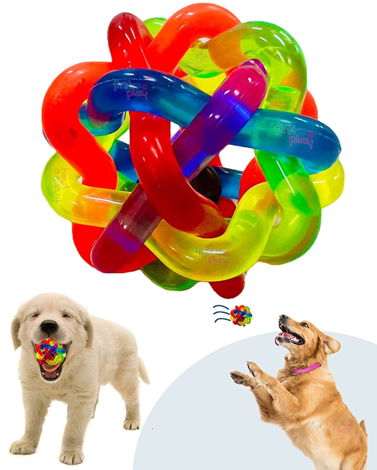 Smart Pups Non Toxic Natural Latex Rubber Ball With Bell Toy For Playing And Training Dogs And Puppies (Multicolor)