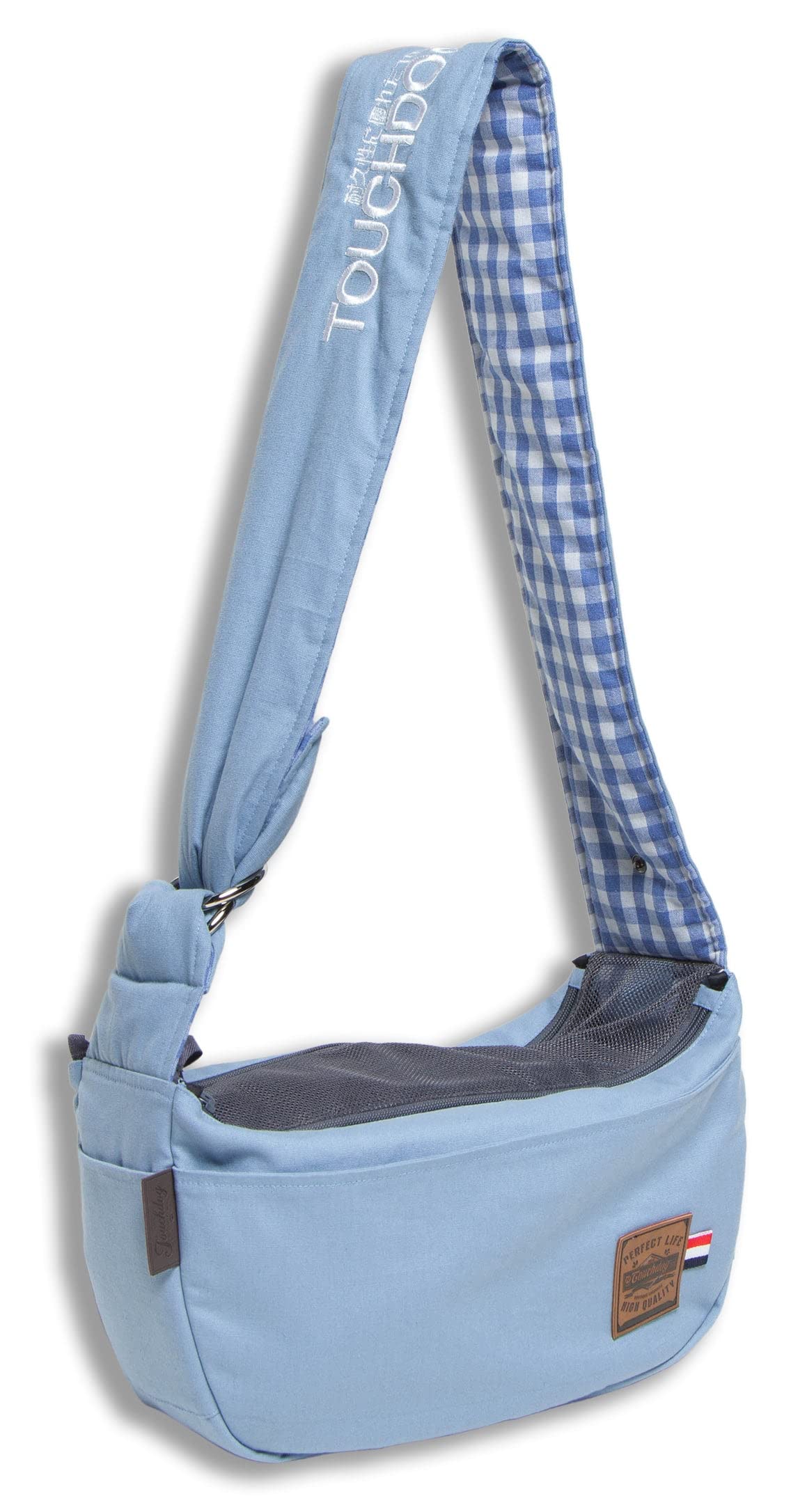 Touchdog Toga-Bark Over-The-Shoulder Pet Carrier, Blue, 19.9"L x 11.0"W x 6.1"H, Model B89BLMD, Hands