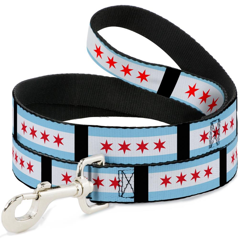 Dog Leash Chicago Flags Black 4 Feet Long 0.5 Inch Wide