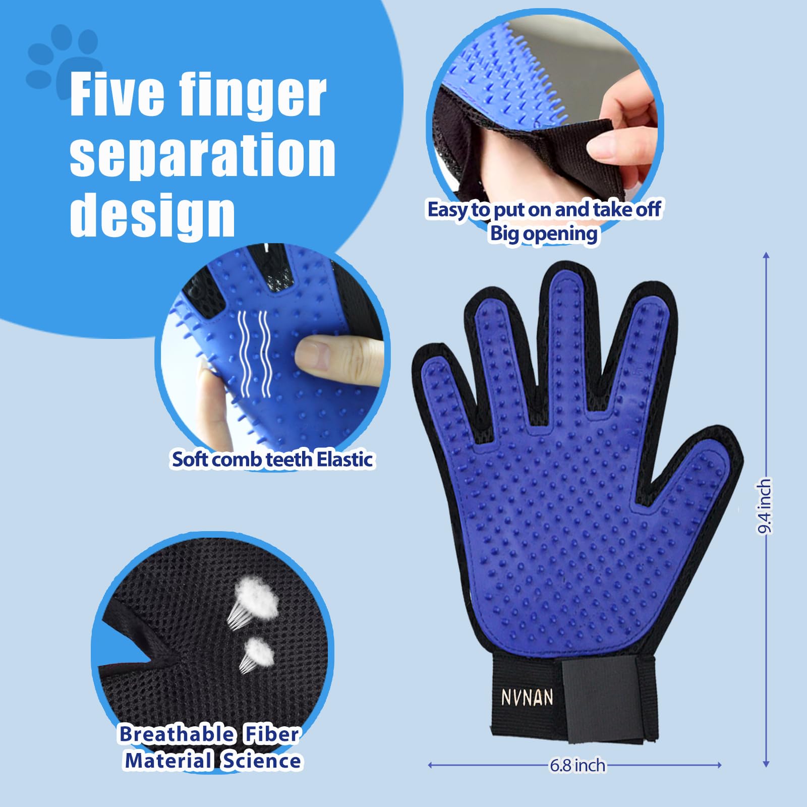 NVNAN 5 Piece Dog Grooming Brush Set with Grooming Gloves, Deshedding Comb & Massage Bath Brush | Dog Shampoo Brush - Multifunct