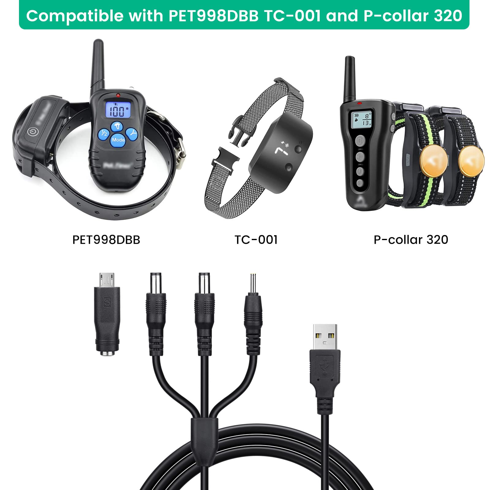 Shock Collar Charger Replacement For Petrainer Pet998Dbb, Nbju Tc-001 And Patpet P-Collar 320 Training Collar,4 In 1 Usb Chargin