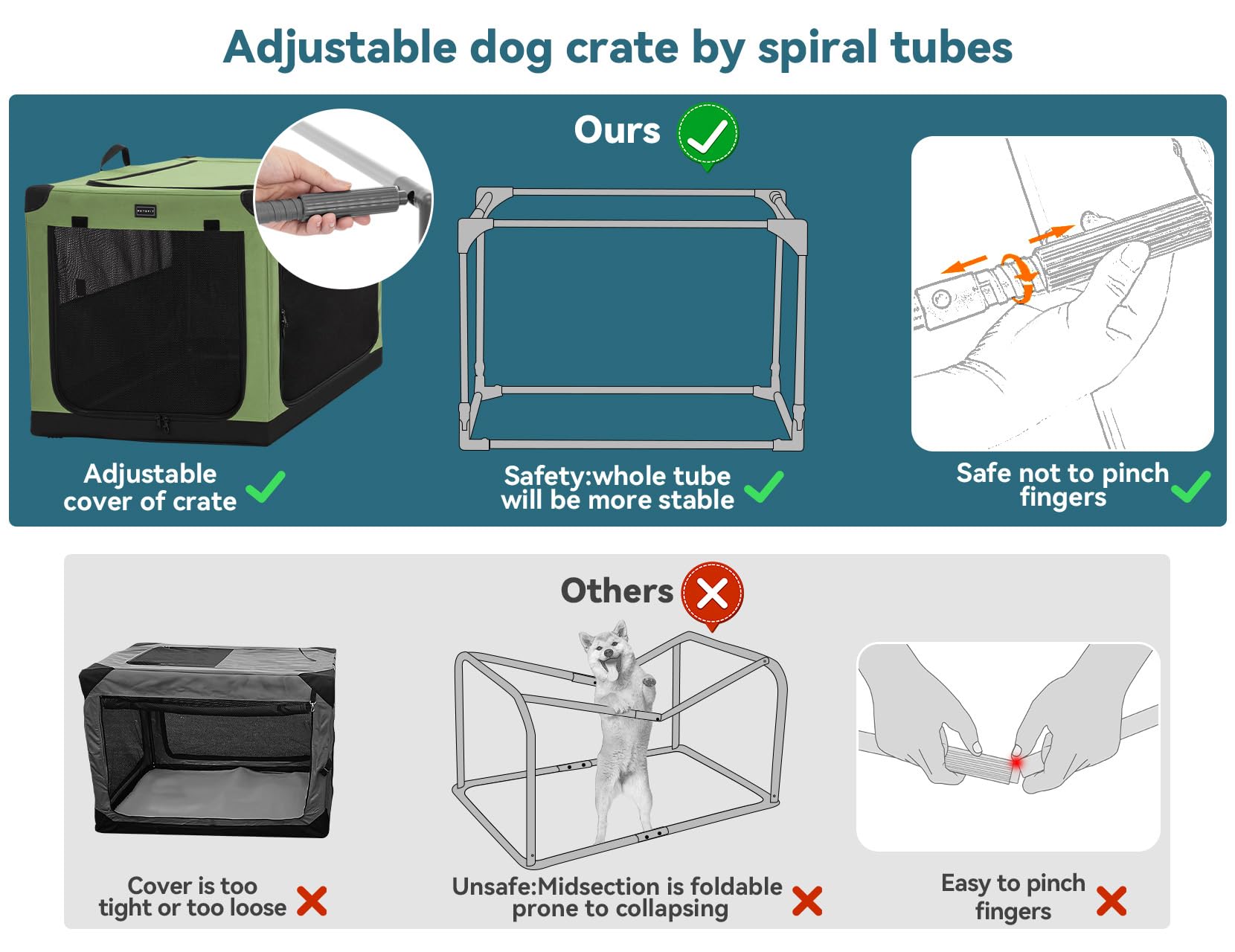 Petsfit Collapsible Dog Crate, Dog Travel Crate - 26 Inch Lightweight, Easy Setup, Sturdy Portable Dog Crate, Adjustable Framewo