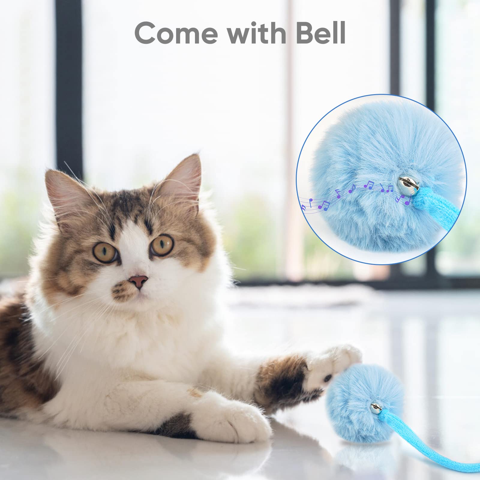 WONOWPA Cat Spring Toys - 3 Pack Soft Plush Interactive Toys with Bell for Indoor Cats and Kittens, Cotton Material
