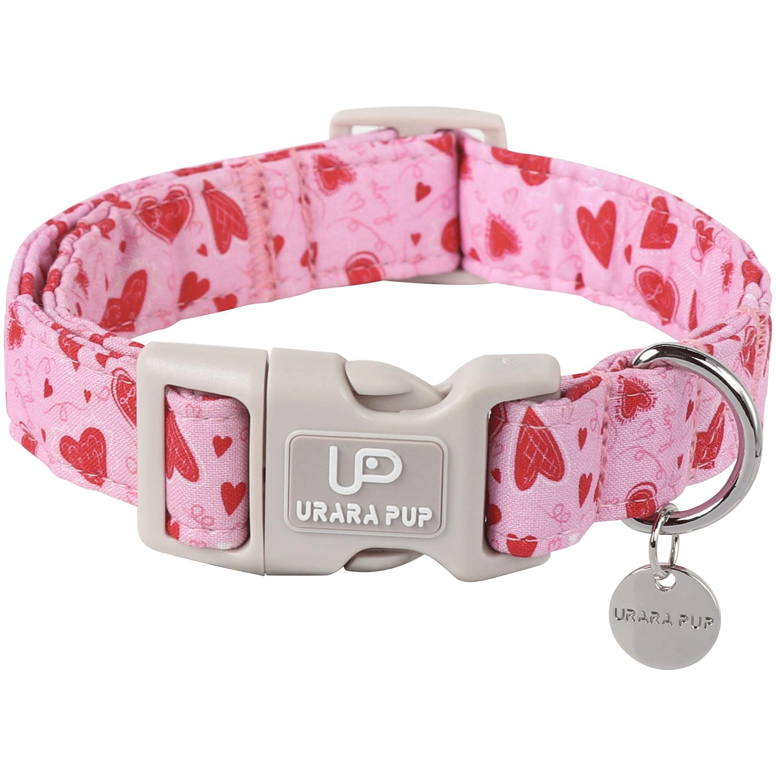Up Urara Pup Valentine'S Day Collar - Pink Heart Quick Release For Puppy Dogs