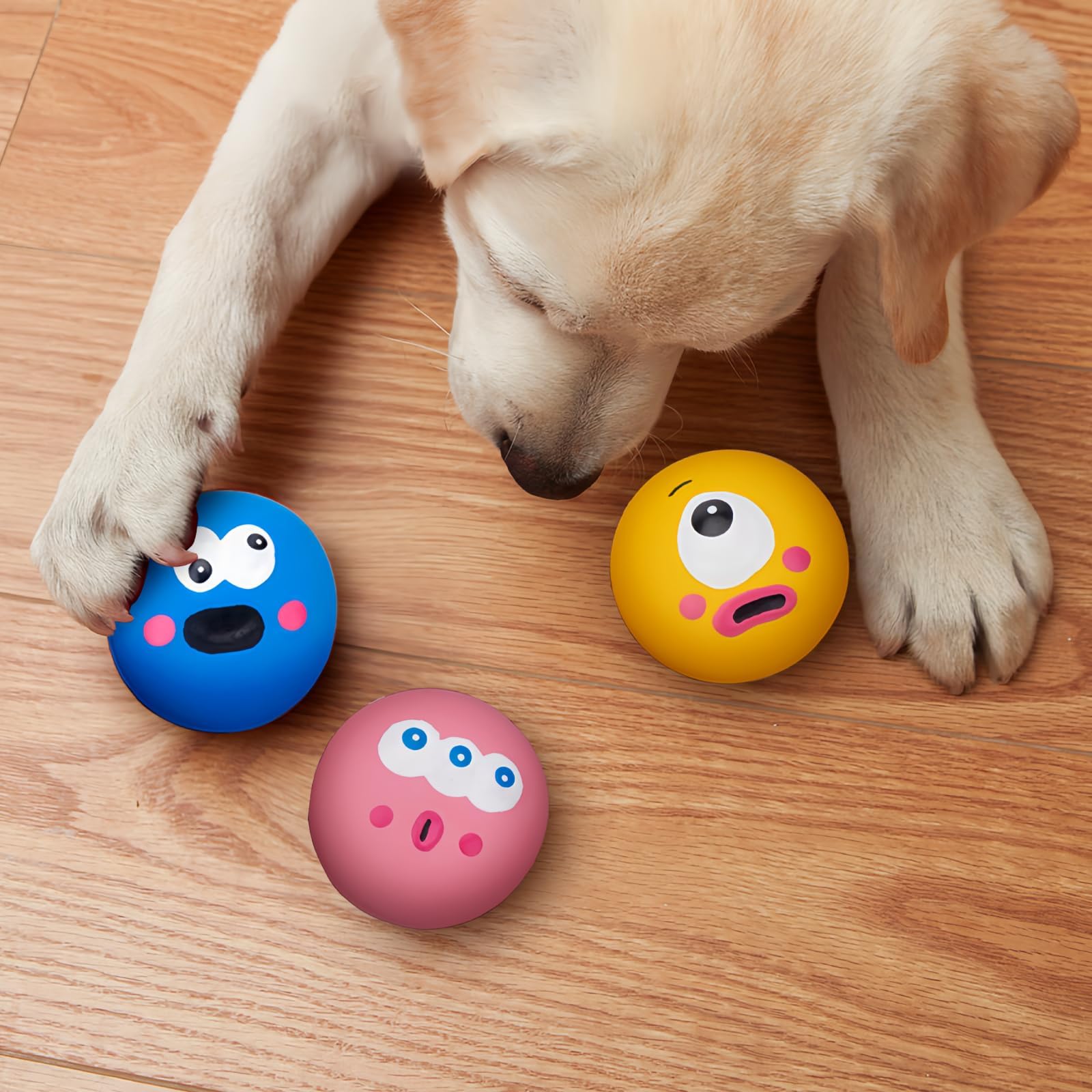 BESNEW Natural Rubber Squeaker Toys for Ferrets - 3 Pack High Elasticity Teething Balls - Easy to Clean, Tough Dog Toys