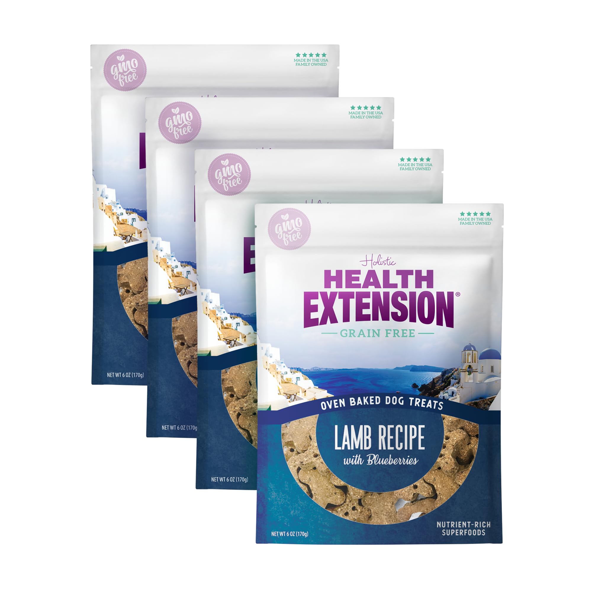 Health Extension Oven-Baked Dog Treats, 6oz (170g), Lamb & Blueberry Recipe - Gluten & Grain-Free, Superfood-Infused, Crunchy Bi
