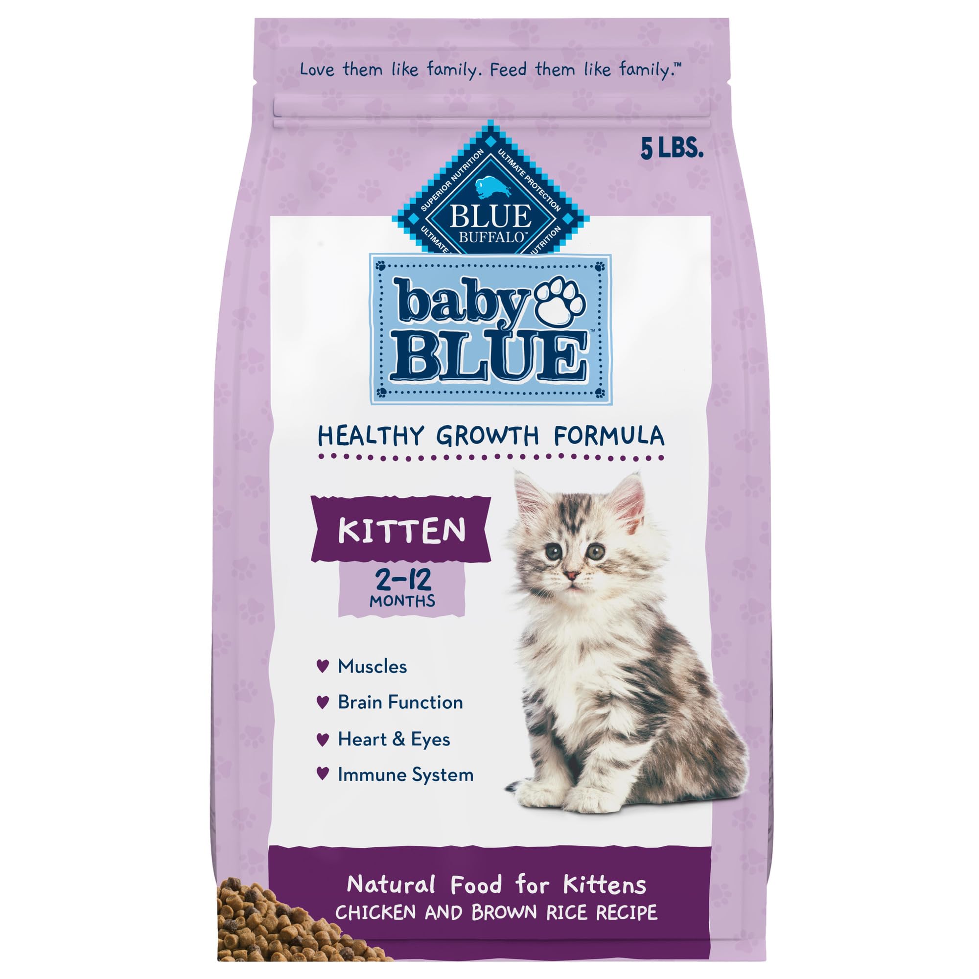 Blue Buffalo Baby Blue Natural Dry Food for Kittens, Healthy Growth Formula with DHA, Chicken and Brown Rice Recipe, 5-lb. Bag