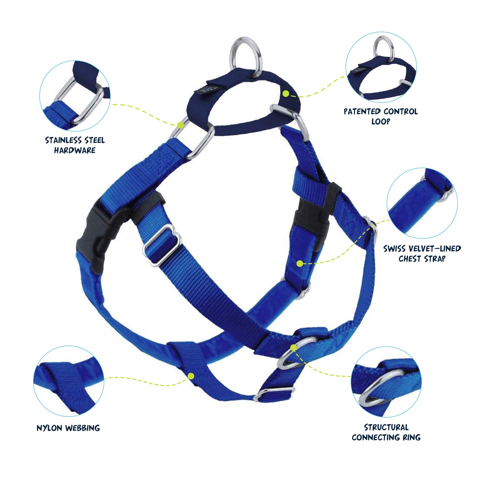 2 Hounds Design Freedom No Pull Dog Harness, Adjustable Harness And Leash Set, Easy Walking & Comfortable Control, Fits Small, Medium & Large Dogs, Solid Colors, Made In Usa, 5/8' Sm, Royal Blue