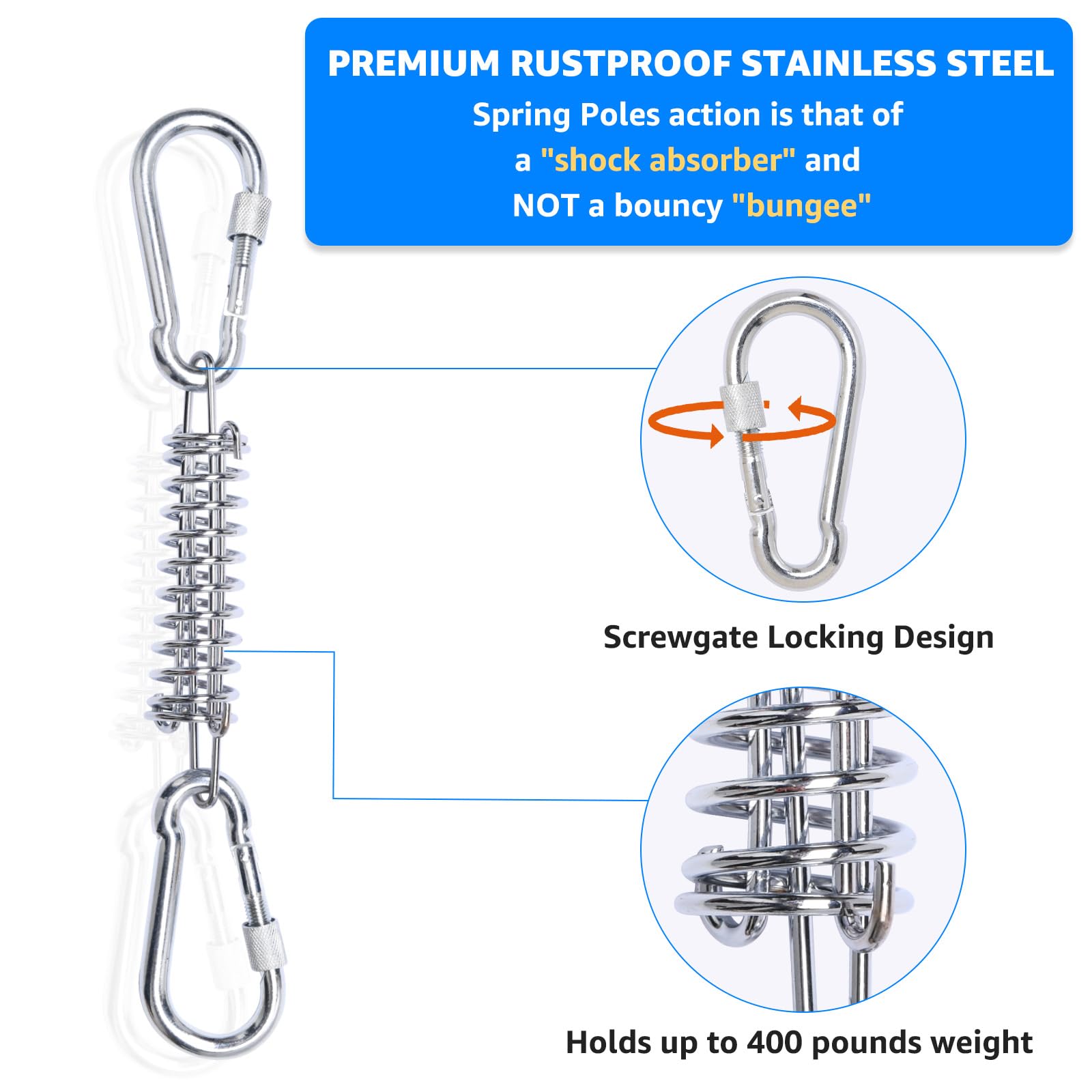 LOOBANI Dog Spring Pole Toy for Pitbull, Outdoor Durable Hanging Rope Tug Toys for Exercise & Muscle Building & Bite Training, I