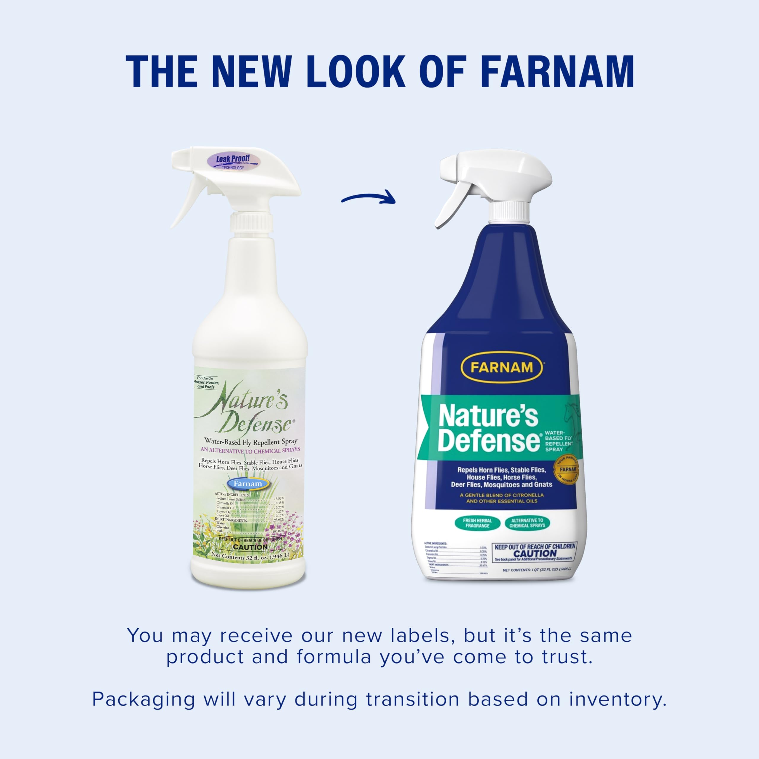 Farnam Natures Defense Water-Based Botanical Fly Repellent Spray for Horses, Ideal for Sensitive Skin, 32 oz