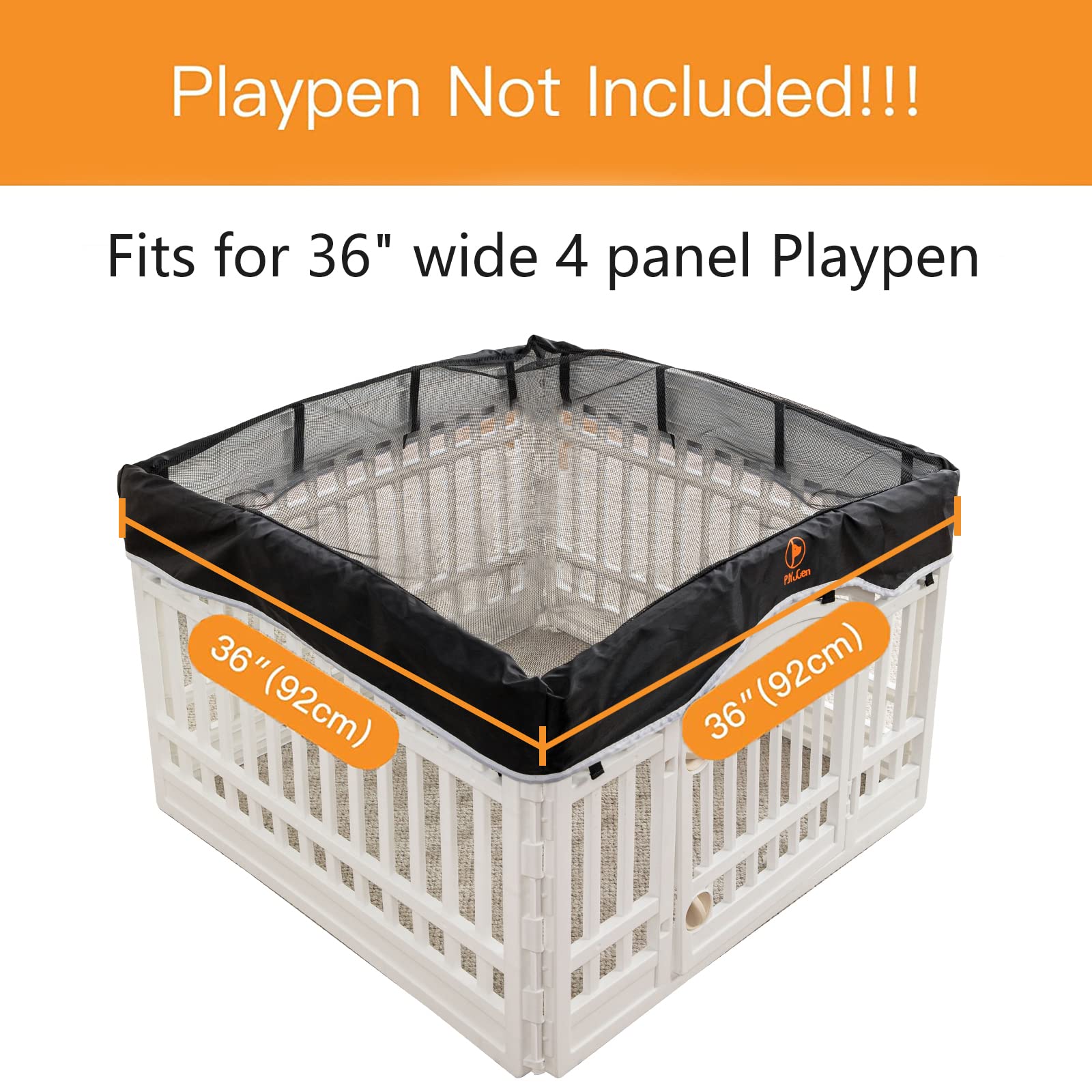PJYuCien Dog Playpen Mesh Top Cover, Black, Fits 36 Inch 4 Panel Plastic Exercise Playpen, Model 0623, Oxford & Mesh Cloth