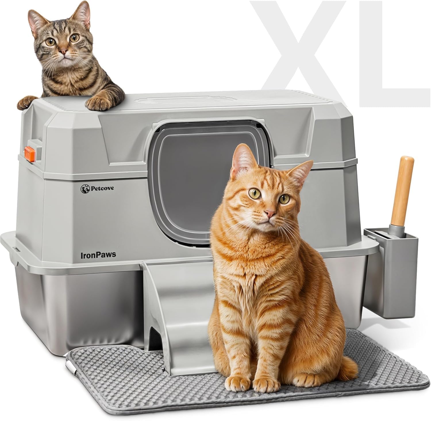 Stainless Steel Litter Box With Built-In Odor Control - 28L Xl Enclosed Metal Cat Litter Box For Large Cats High Sided 3 In1 Xxl
